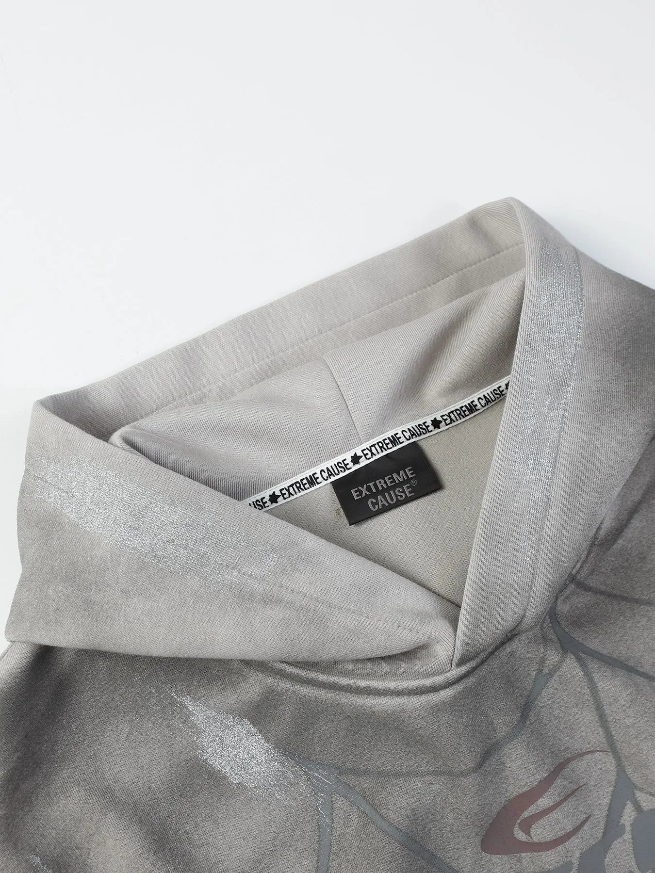 Men's gray gothic spider web graffiti print hoodie with a black brand tag.