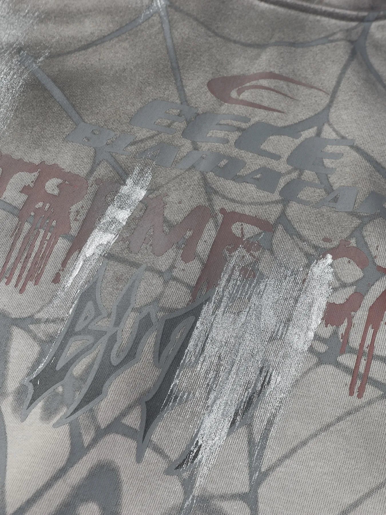Men's Gothic Spider Web Graffiti Print Hoodie with a gray and red design.
