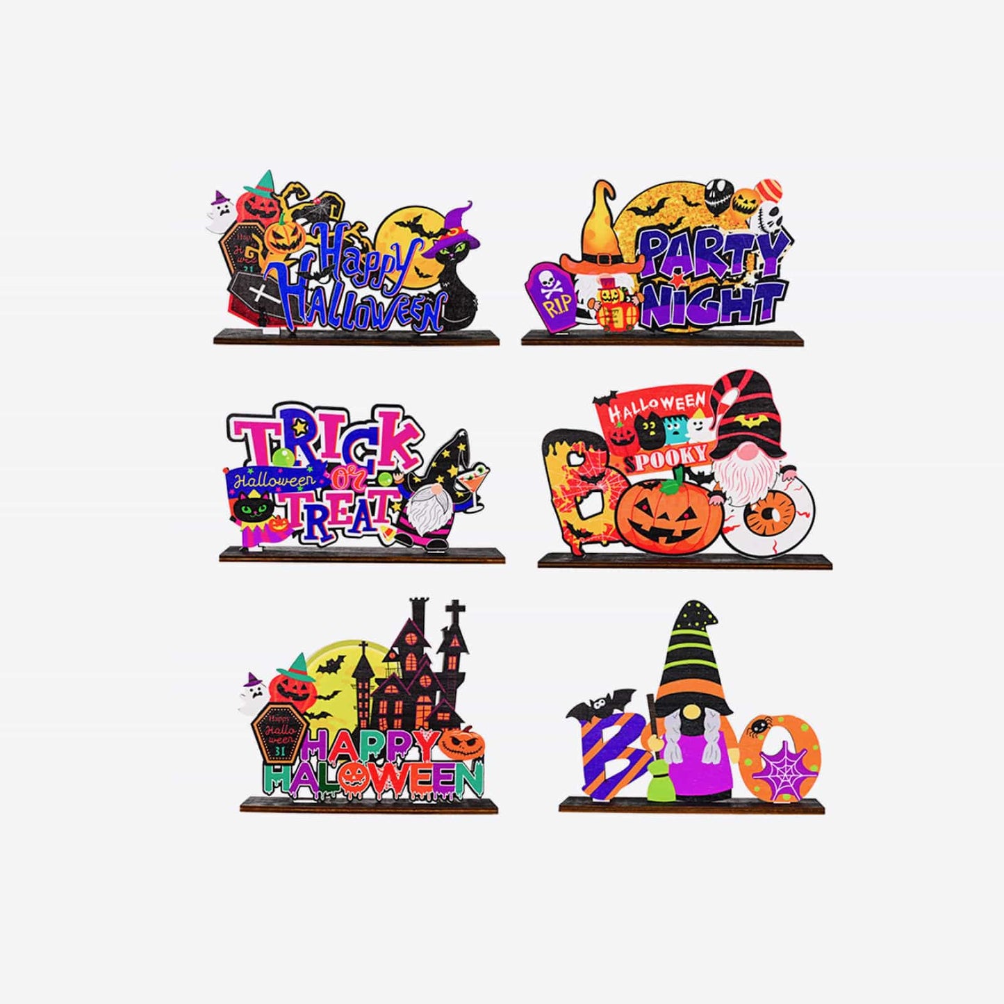 Assorted 2-piece Halloween element ornaments featuring various festive designs.