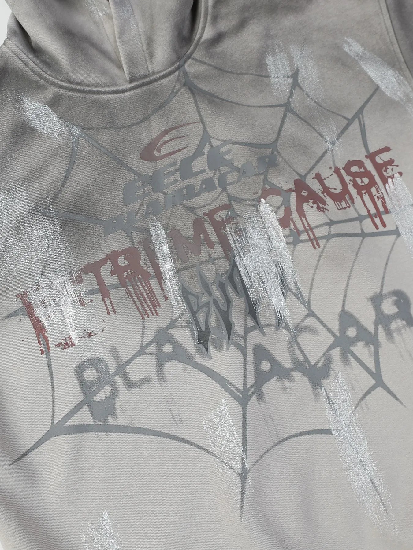 Men's gothic spider web graffiti print hoodie in gray.