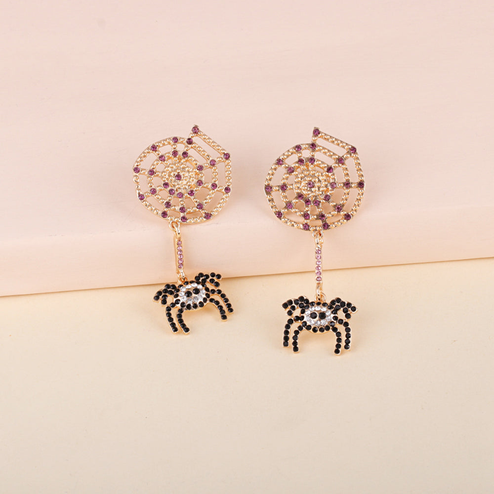 Spider Rhinestone Alloy Earrings.