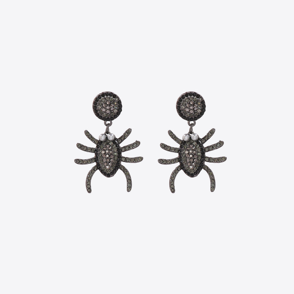 Spider-shaped rhinestone alloy earrings with pearl accents.