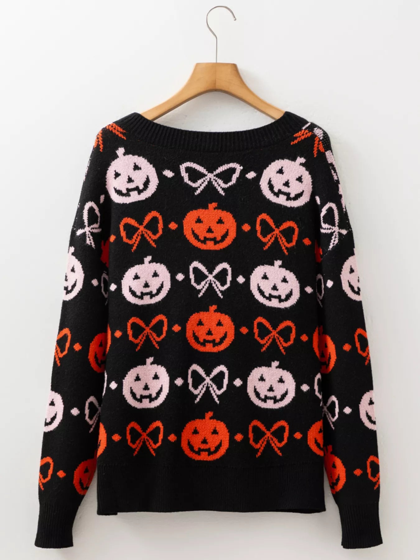 Halloween Pumpkin Pattern Button-Up Cardigan with pink and orange pumpkins and bows.