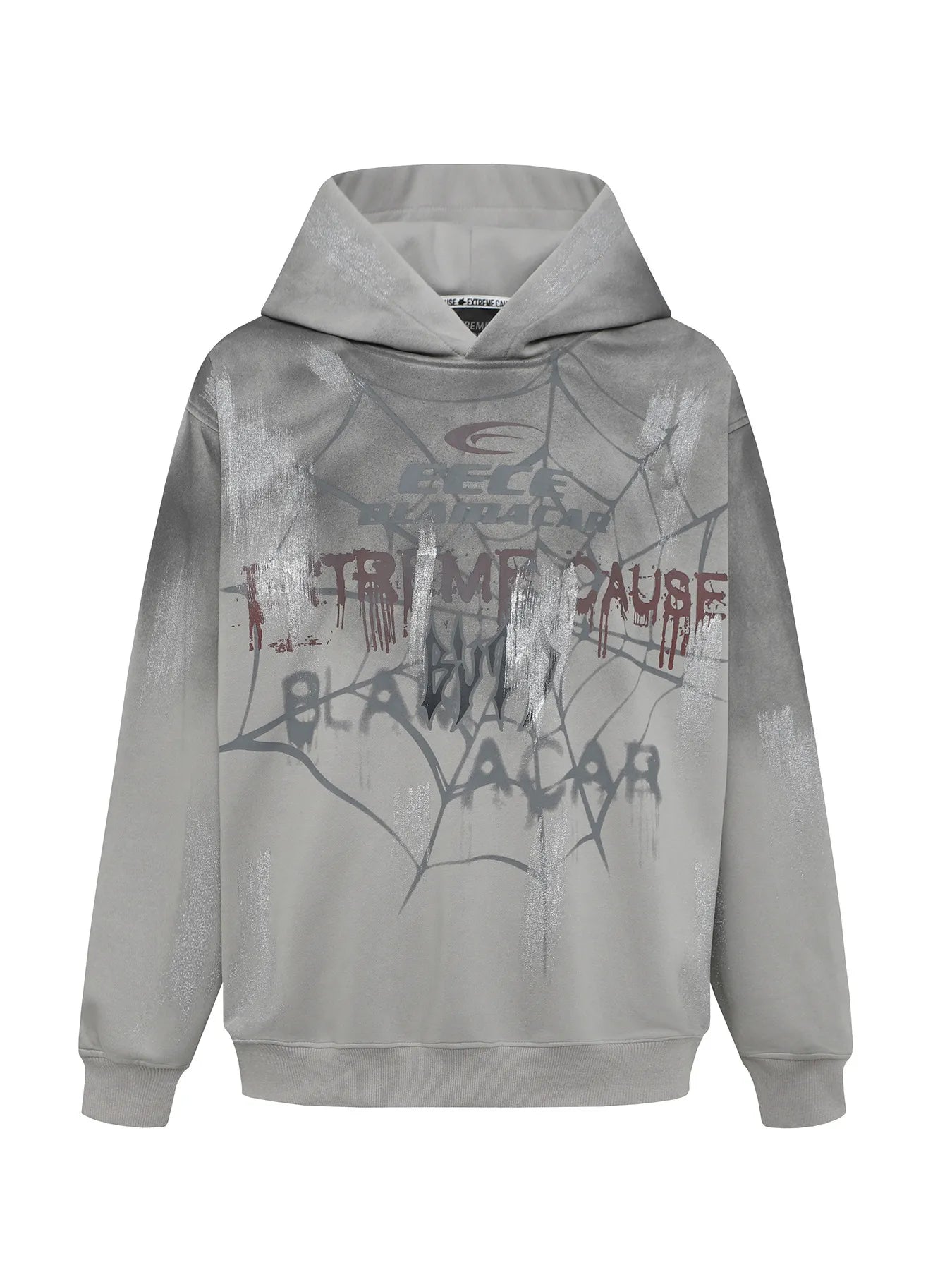 Men's gothic spider web graffiti print hoodie in gray.