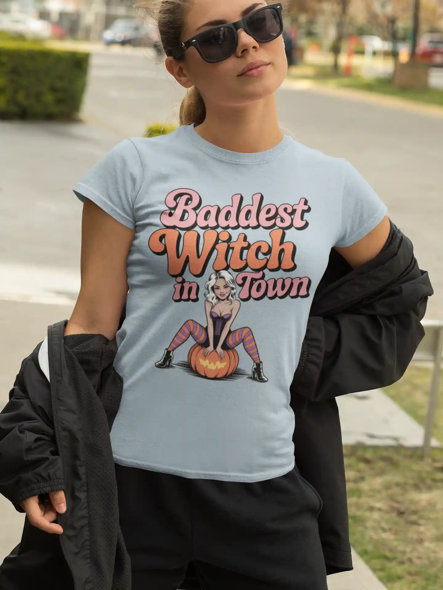 Baddest Witch in Town Retro Halloween Bella+Canvas 3001 T-Shirt – Spooky Cute Fall Tee