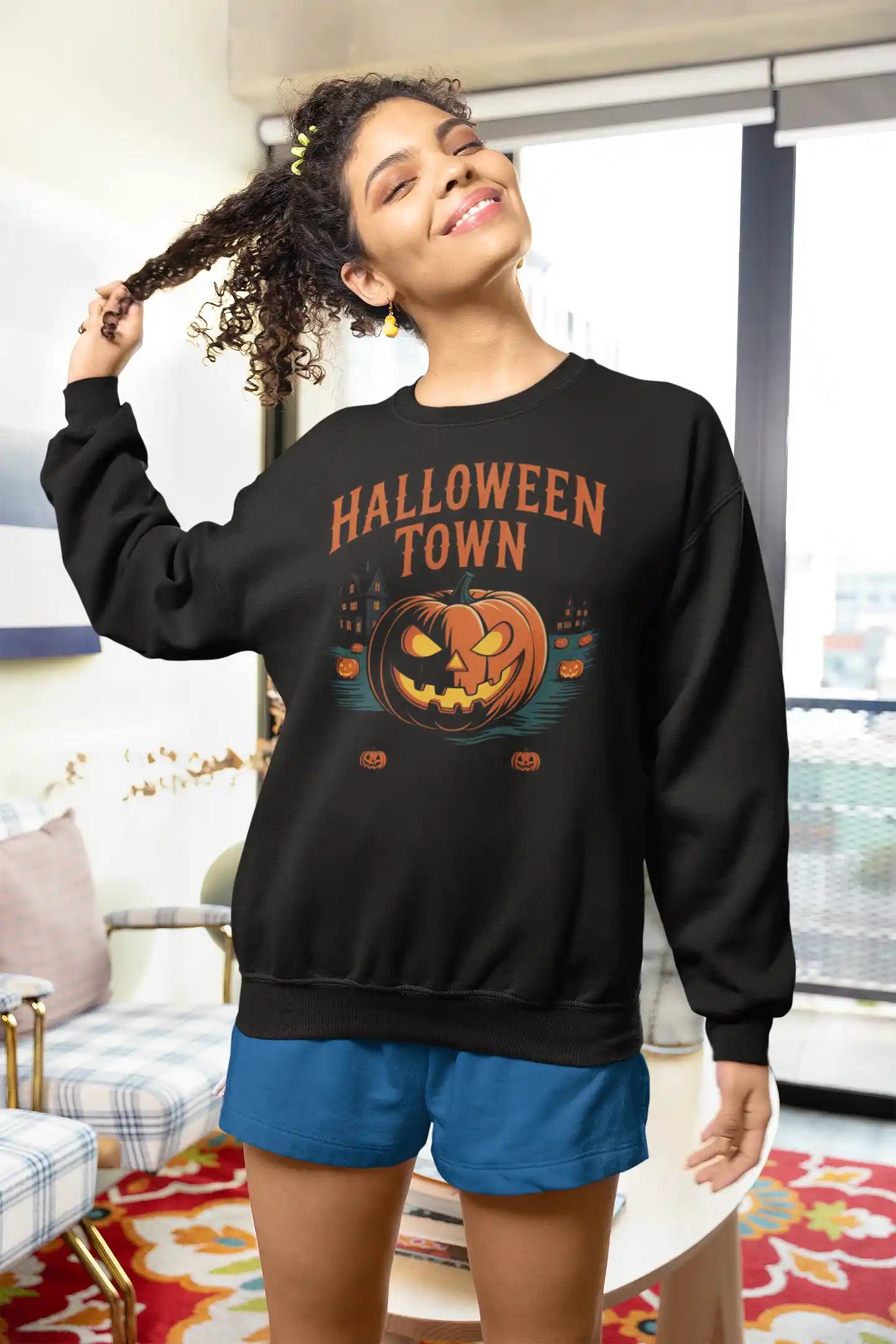 Halloween Town Sweatshirt – Vintage Pumpkin Graphic – Bella Canvas 3501 – Halloween Crewneck – Spooky Season Shirt – Unisex S-3XL
