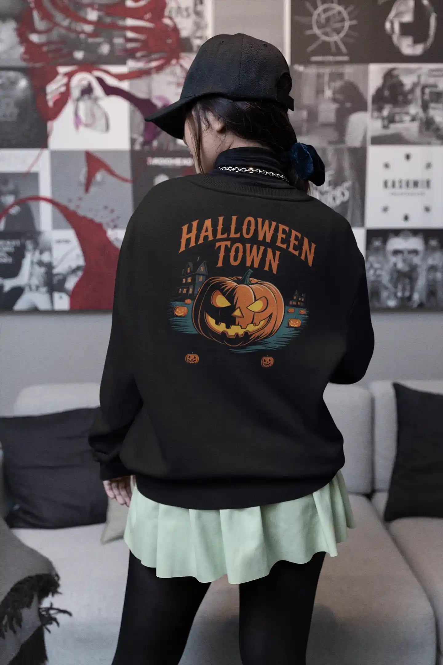 Halloween Town Sweatshirt – Vintage Pumpkin Graphic – Bella Canvas 3501 – Halloween Crewneck – Spooky Season Shirt – Unisex S-3XL