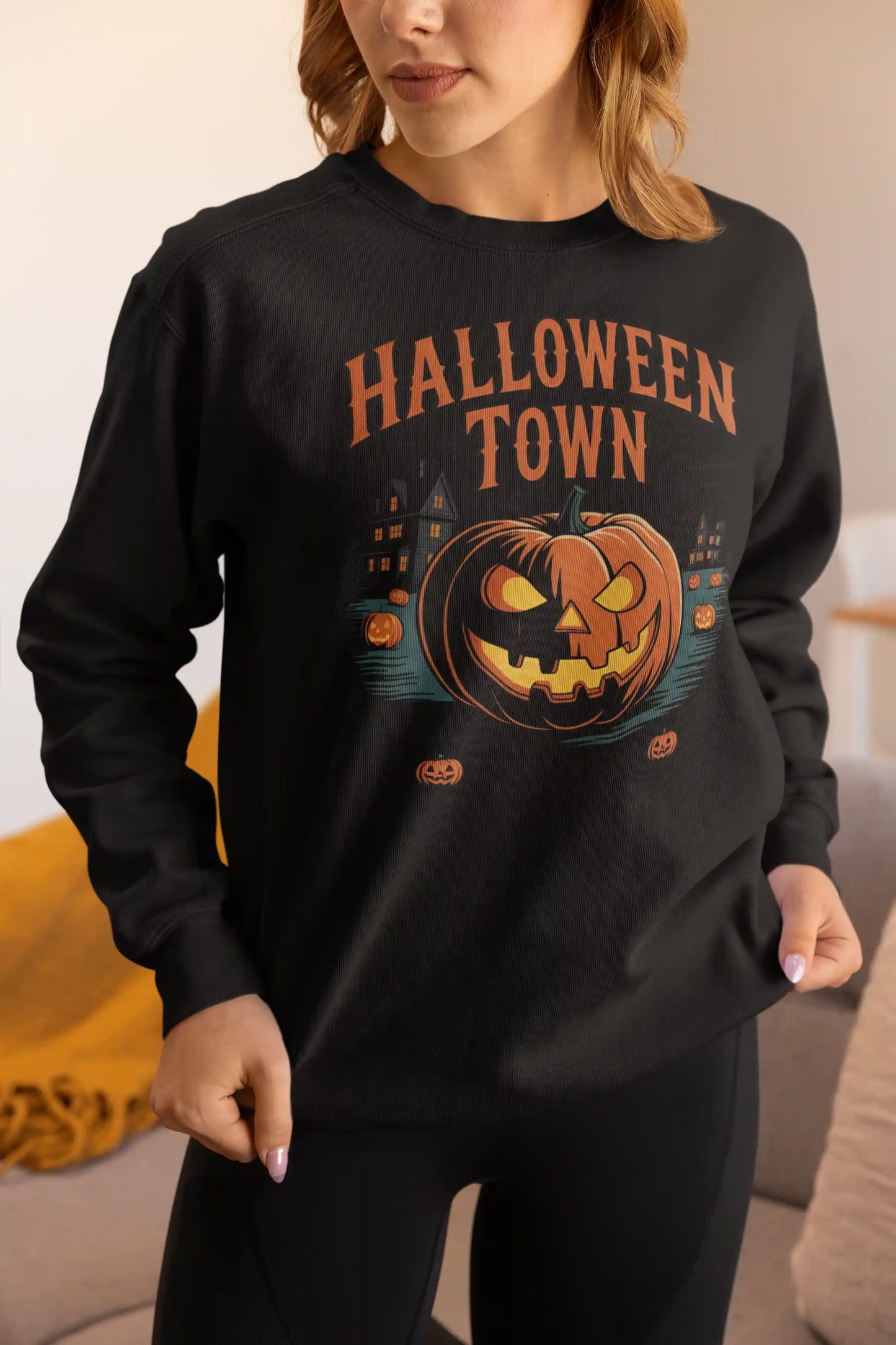 Halloween Town Sweatshirt – Vintage Pumpkin Graphic – Bella Canvas 3501 – Halloween Crewneck – Spooky Season Shirt – Unisex S-3XL