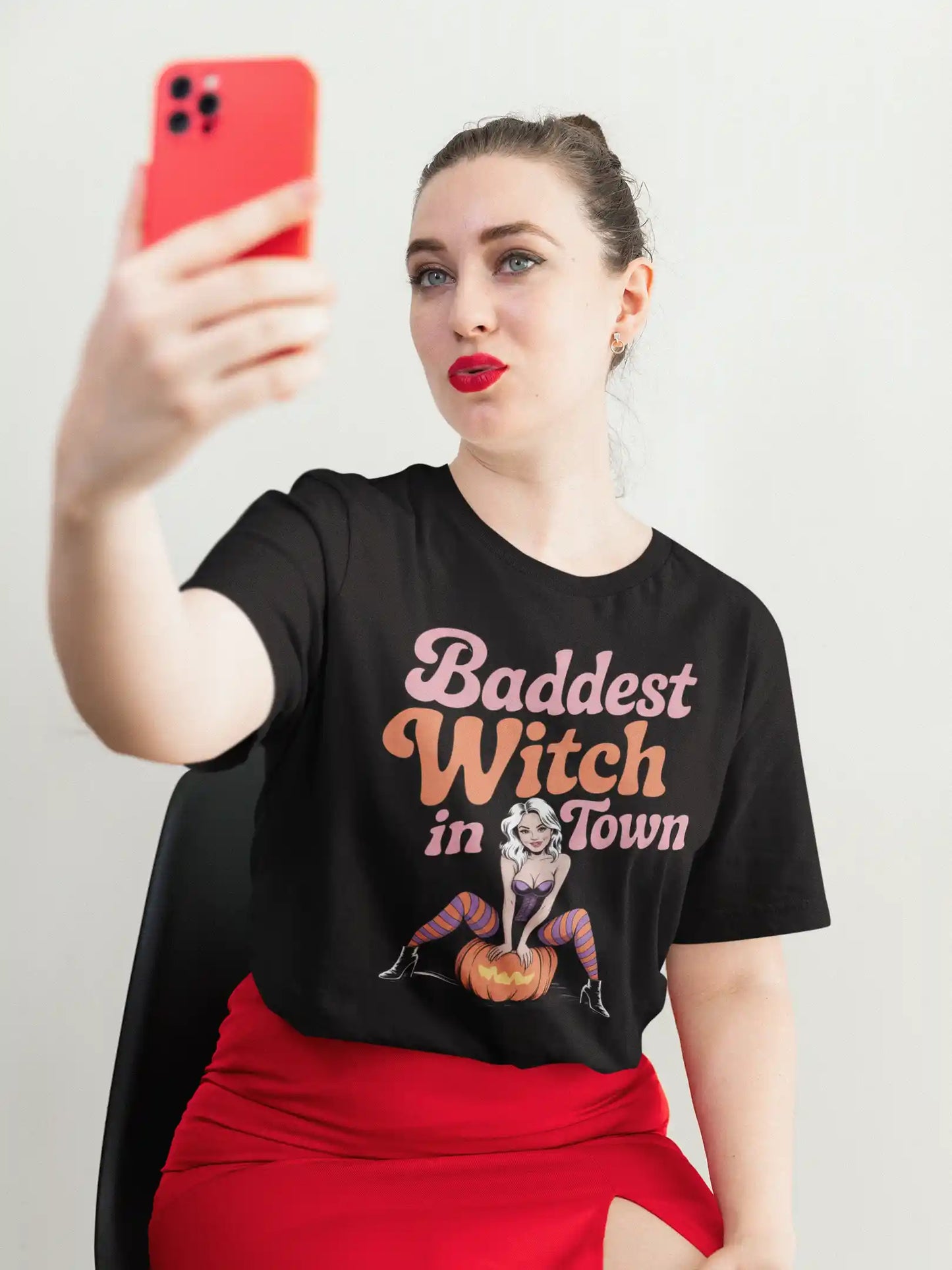 Baddest Witch in Town Retro Halloween Bella+Canvas 3001 T-Shirt – Spooky Cute Fall Tee