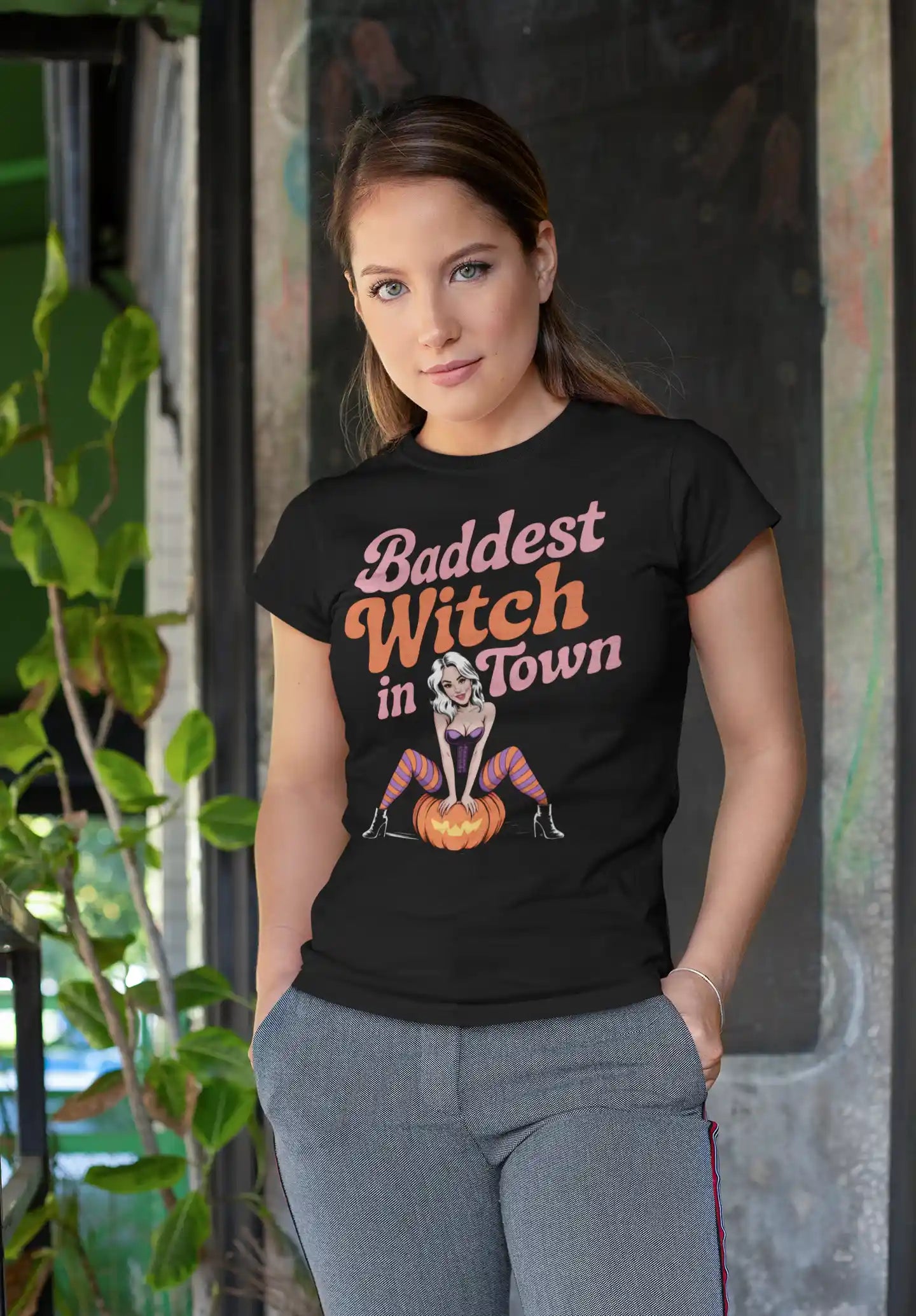 Baddest Witch in Town Retro Halloween Bella+Canvas 3001 T-Shirt – Spooky Cute Fall Tee