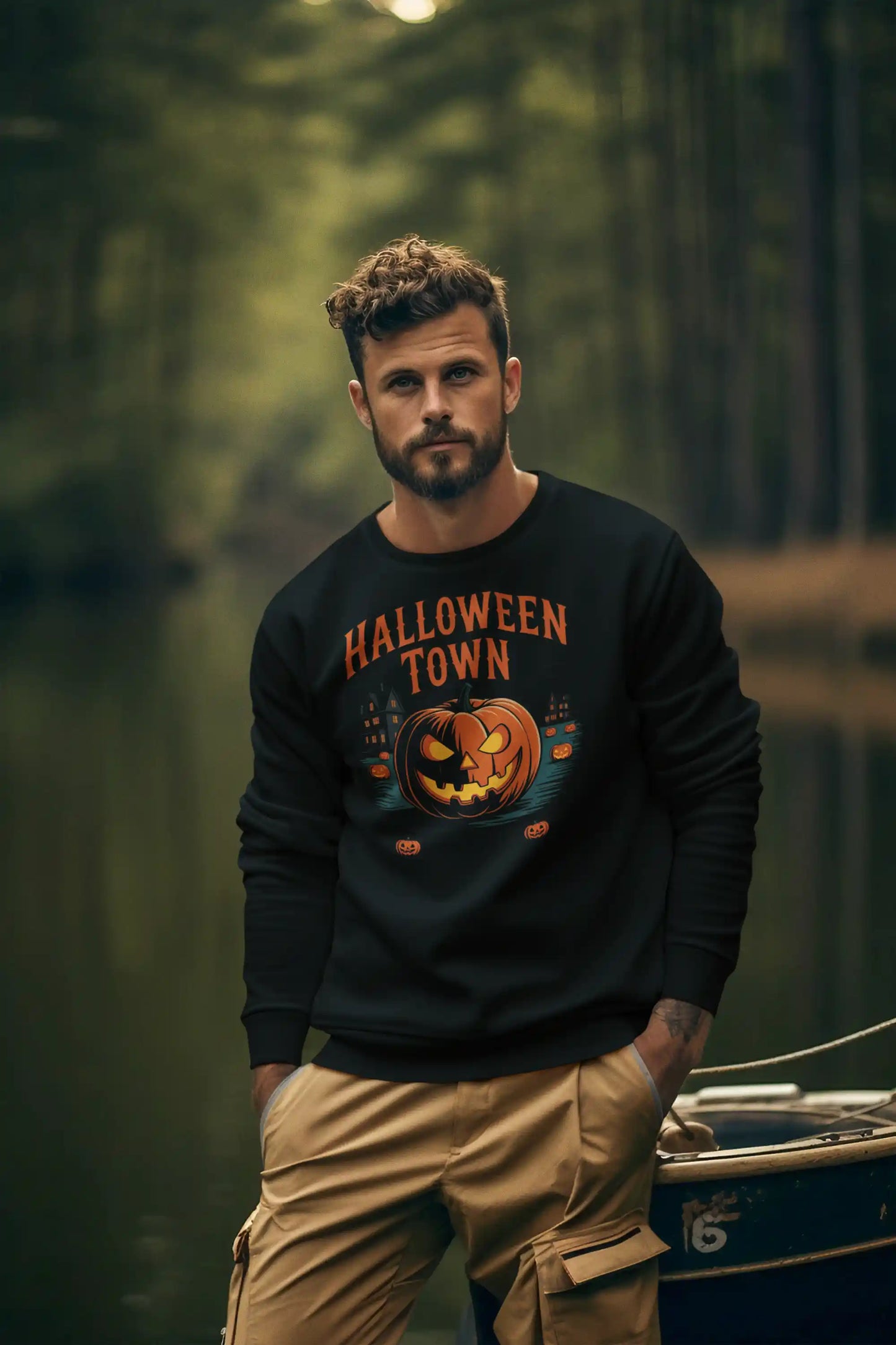 Halloween Town Sweatshirt – Vintage Pumpkin Graphic – Bella Canvas 3501 – Halloween Crewneck – Spooky Season Shirt – Unisex S-3XL