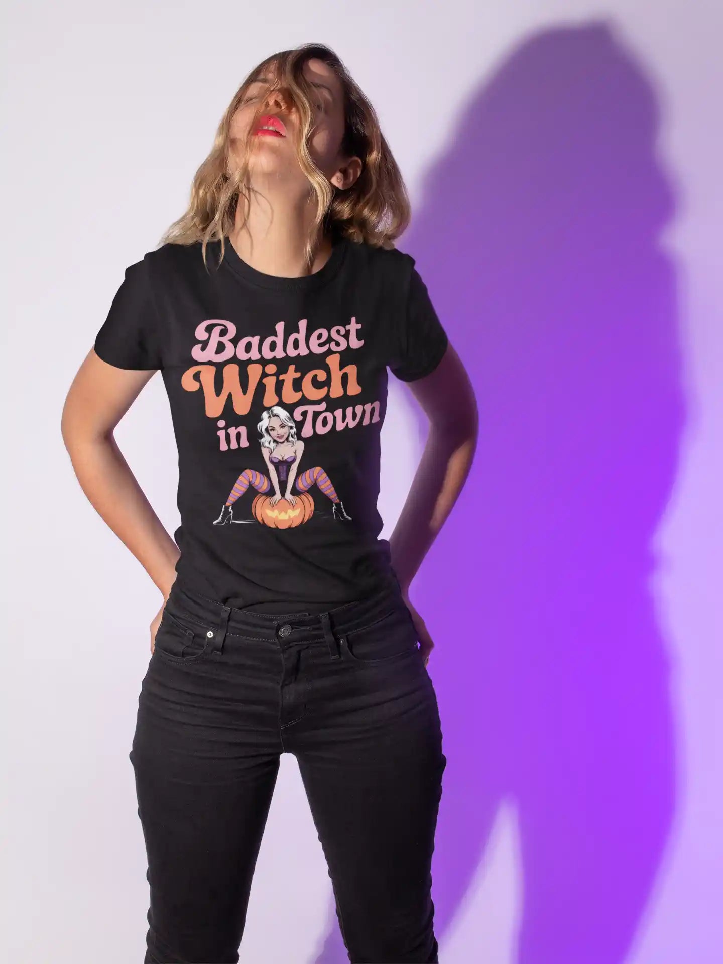 Baddest Witch in Town Retro Halloween Bella+Canvas 3001 T-Shirt – Spooky Cute Fall Tee