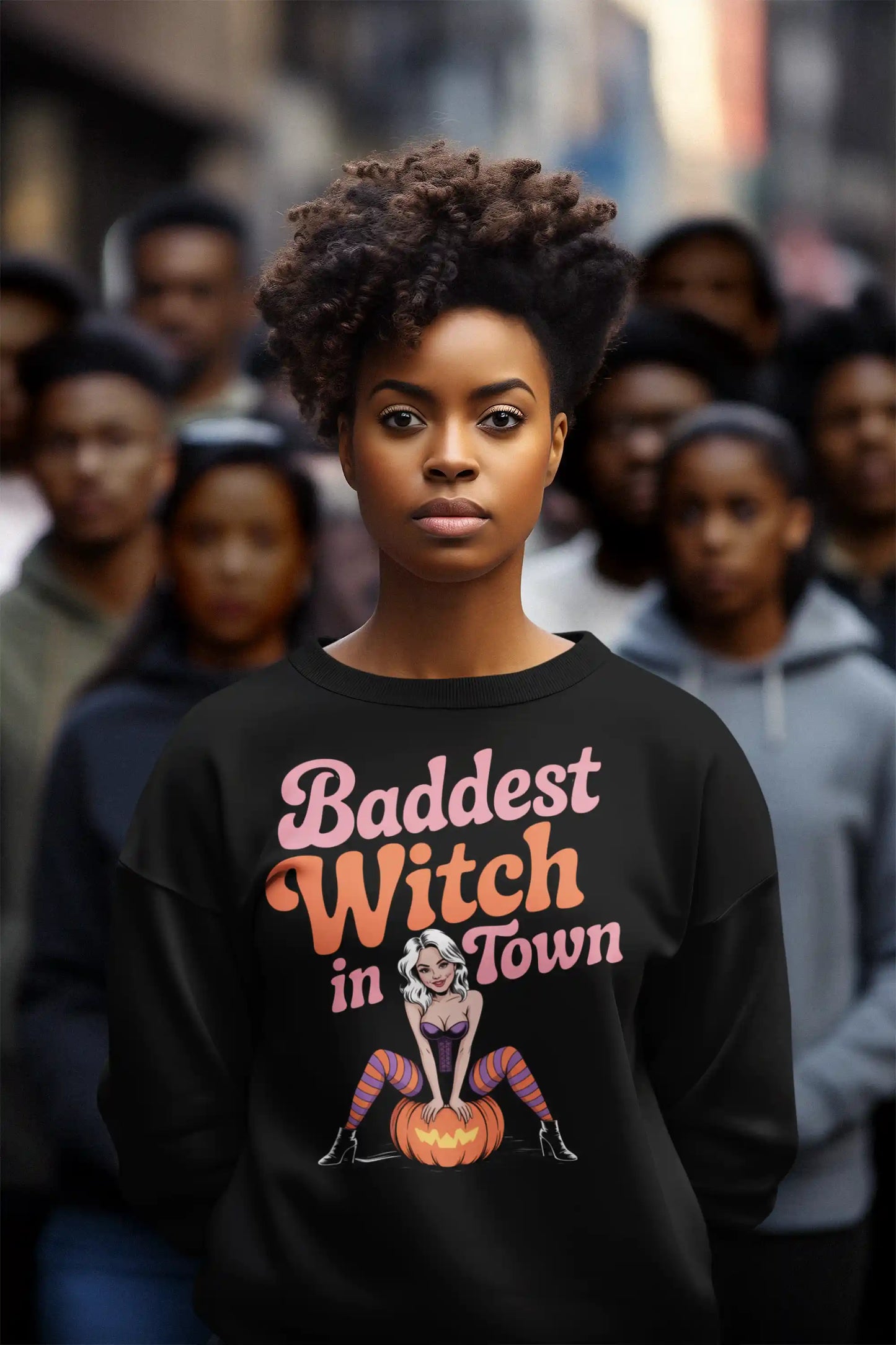 Baddest Witch in Town Retro Halloween Bella+Canvas 3501 Sweatshirt – Spooky Cute Fall Outfit