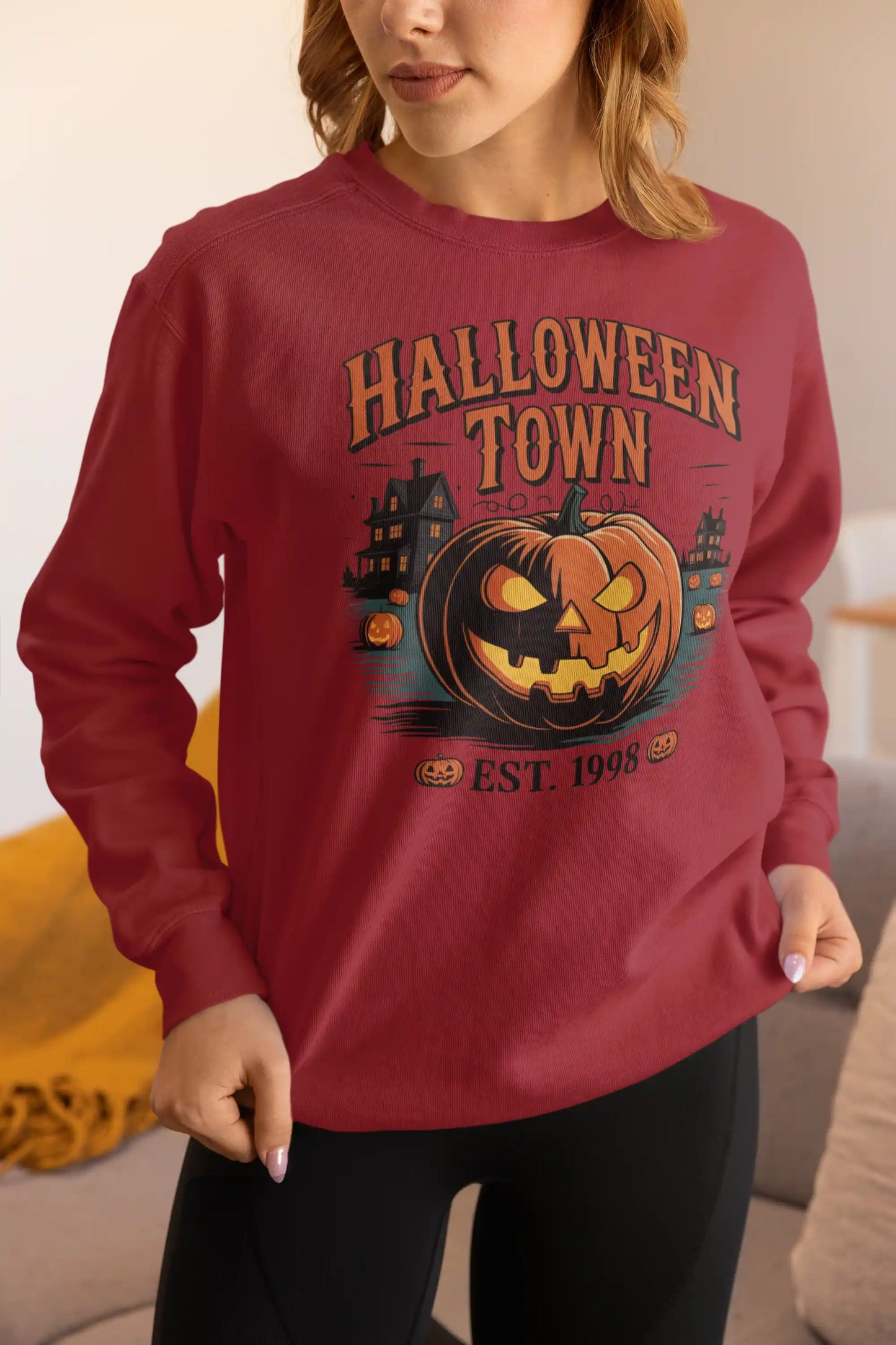 Halloween Town Sweatshirt – Vintage Pumpkin Graphic – Bella Canvas 3501 – Halloween Crewneck – Spooky Season Shirt – Unisex S-3XL
