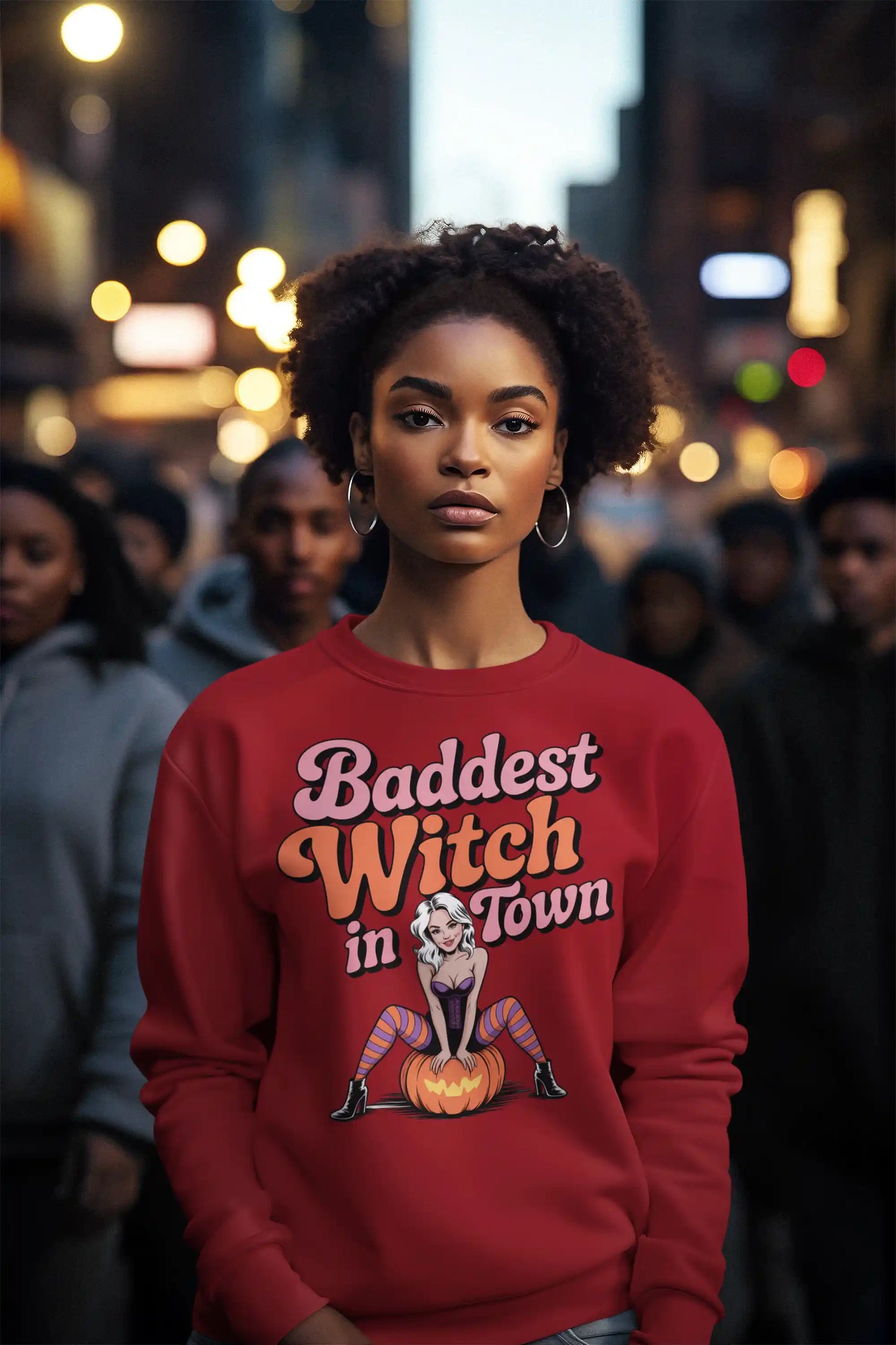Baddest Witch in Town Retro Halloween Bella+Canvas 3501 Sweatshirt – Spooky Cute Fall Outfit