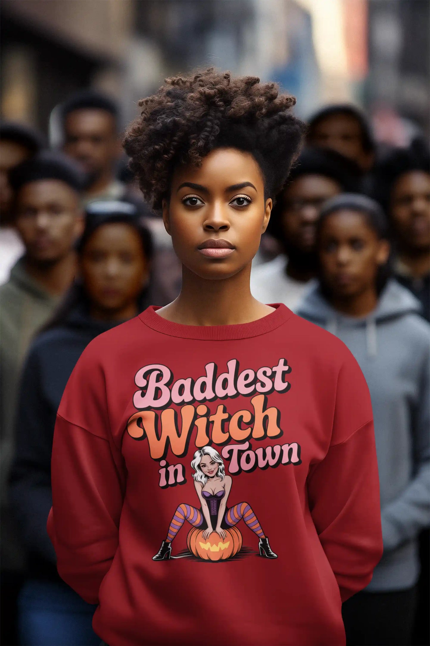 Baddest Witch in Town Retro Halloween Bella+Canvas 3501 Sweatshirt – Spooky Cute Fall Outfit