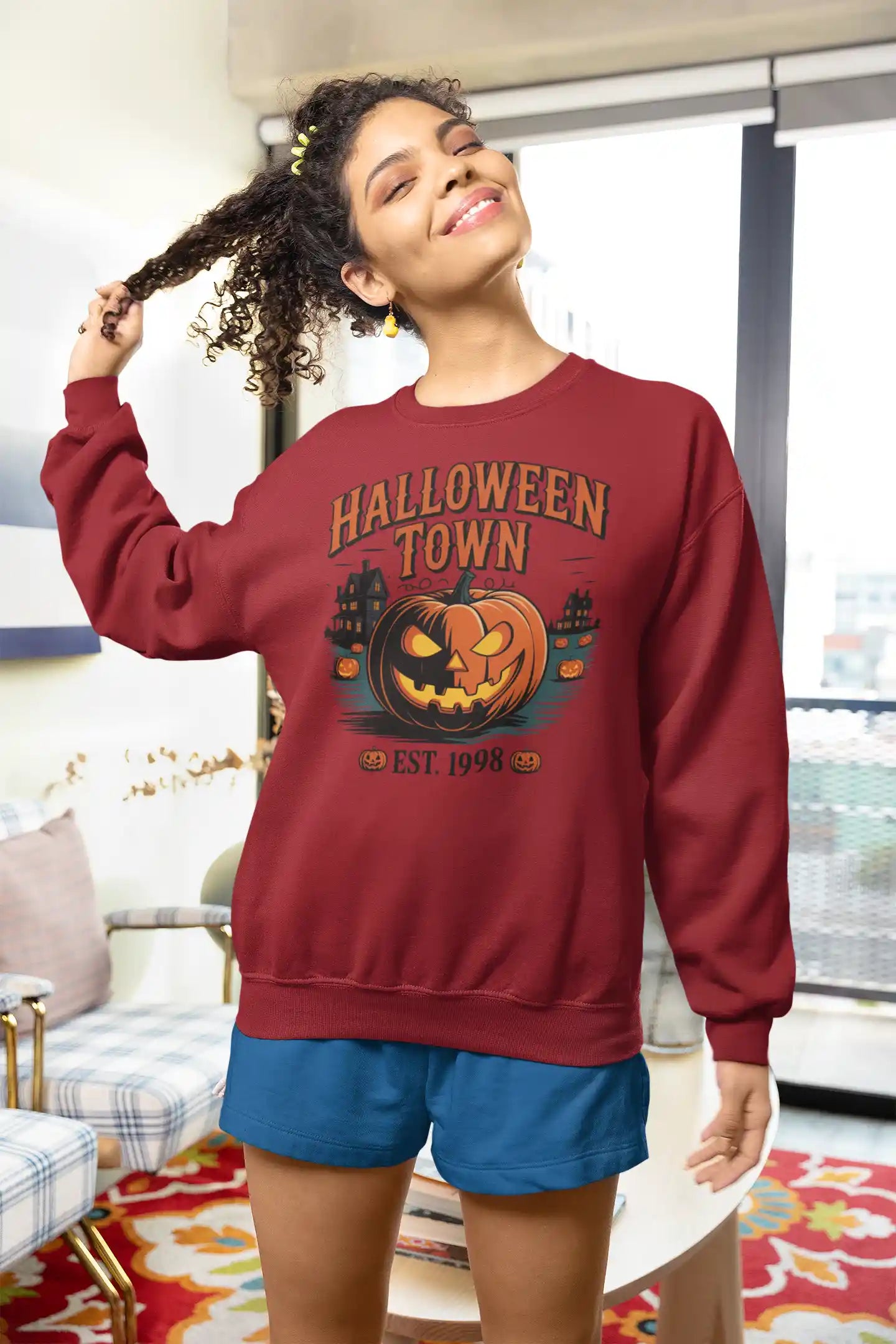 Halloween Town Sweatshirt – Vintage Pumpkin Graphic – Bella Canvas 3501 – Halloween Crewneck – Spooky Season Shirt – Unisex S-3XL