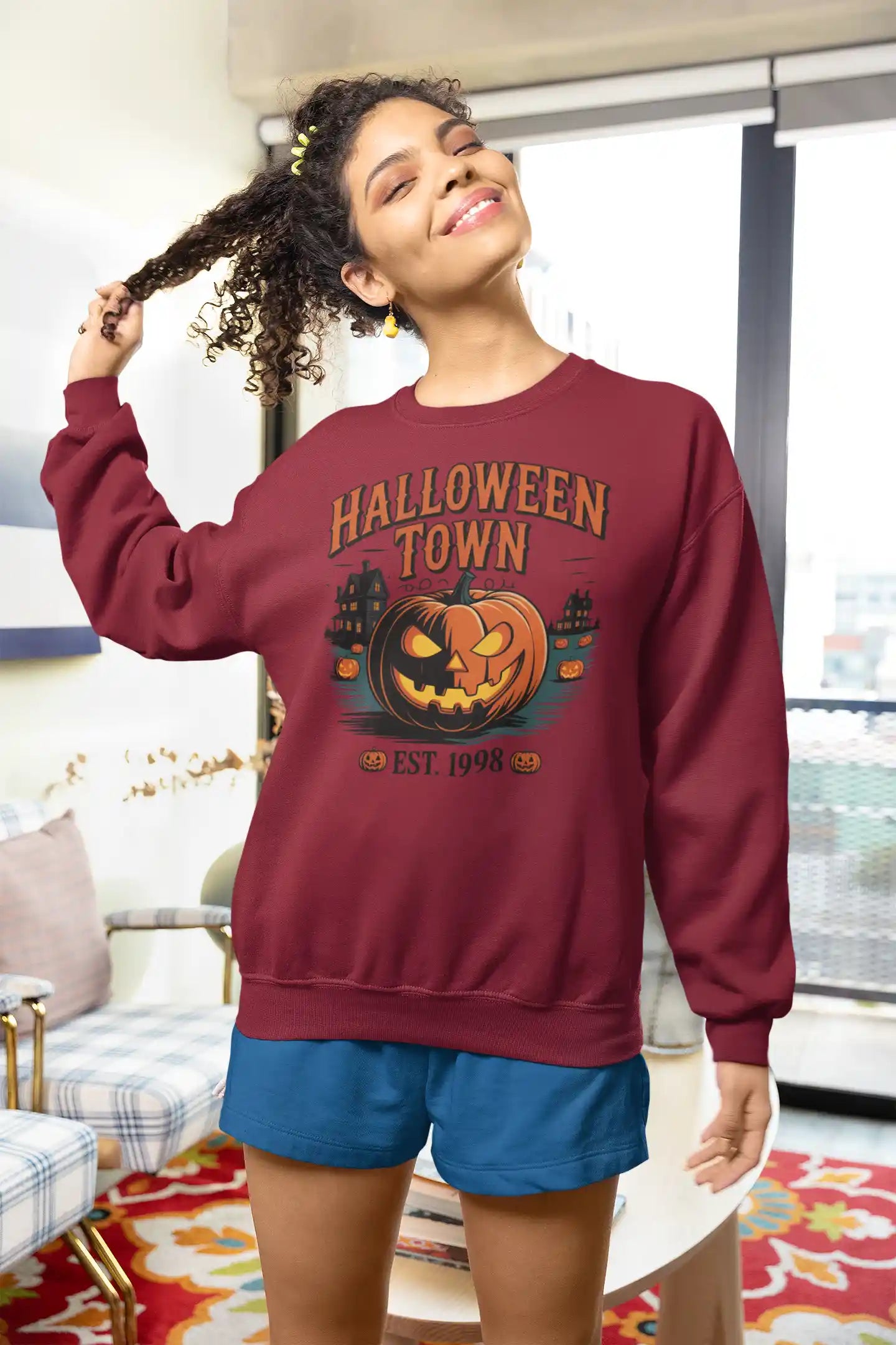 Halloween Town Sweatshirt – Vintage Pumpkin Graphic – Bella Canvas 3501 – Halloween Crewneck – Spooky Season Shirt – Unisex S-3XL
