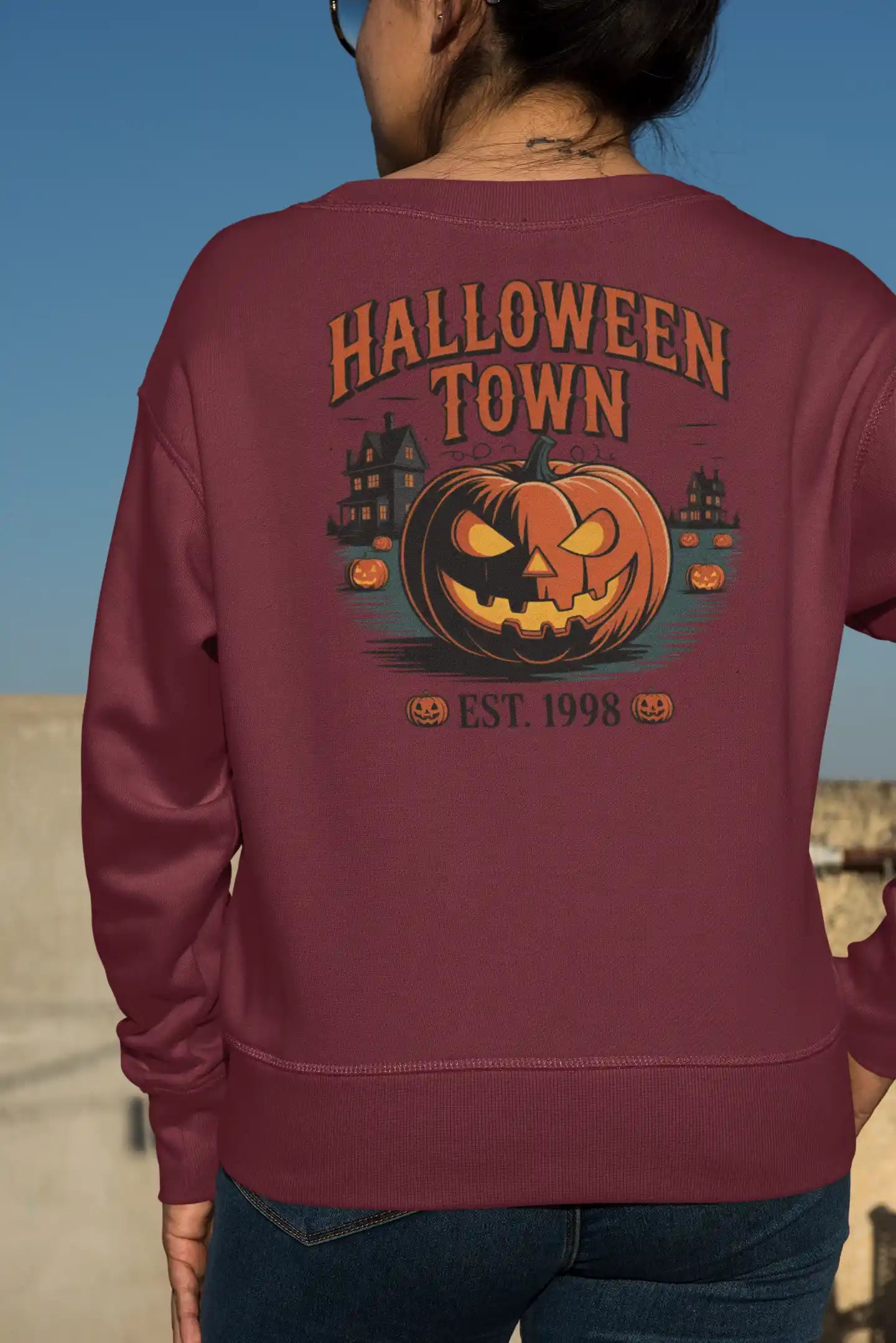 Halloween Town Sweatshirt – Vintage Pumpkin Graphic – Bella Canvas 3501 – Halloween Crewneck – Spooky Season Shirt – Unisex S-3XL