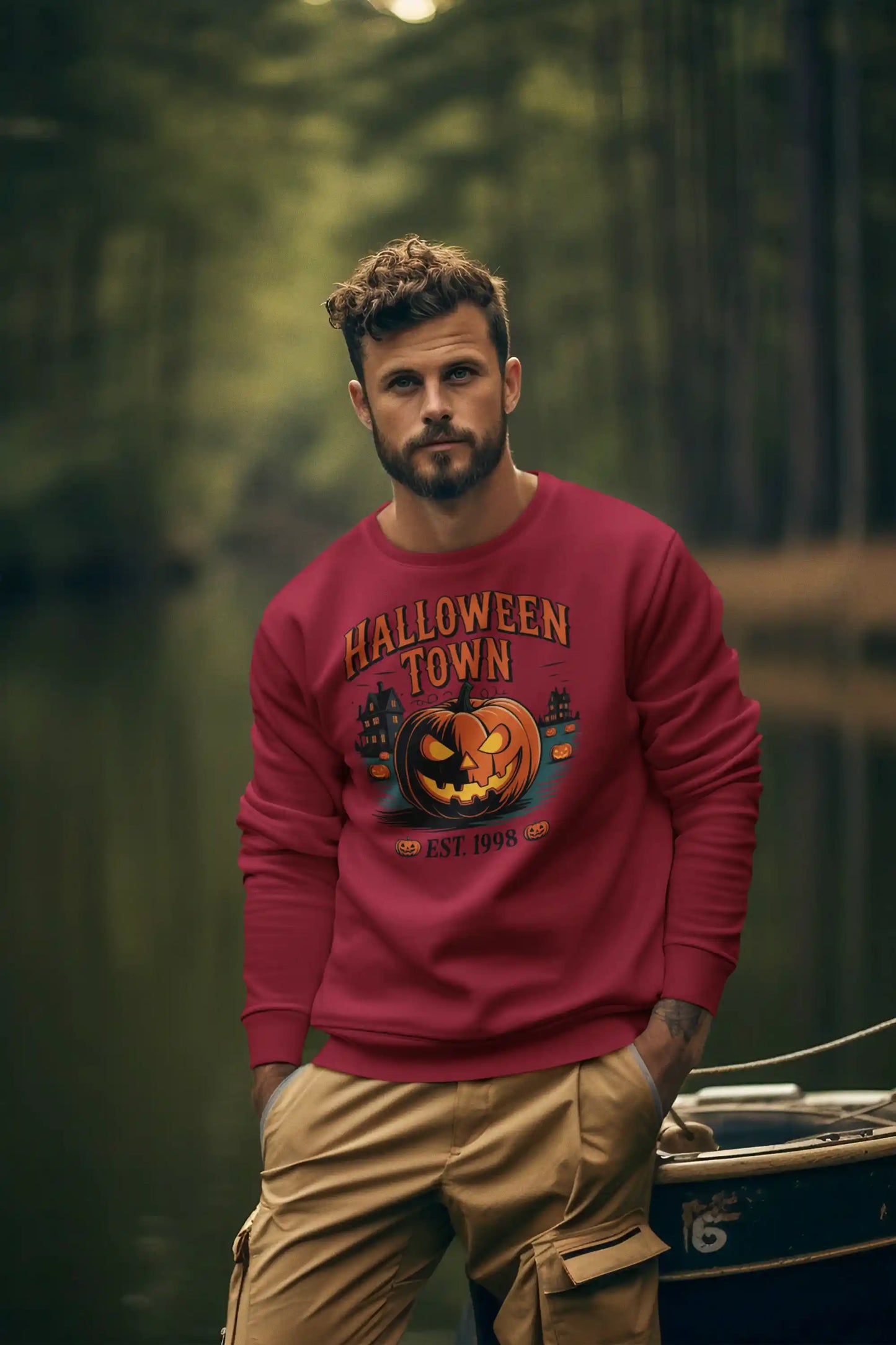 Halloween Town Sweatshirt – Vintage Pumpkin Graphic – Bella Canvas 3501 – Halloween Crewneck – Spooky Season Shirt – Unisex S-3XL