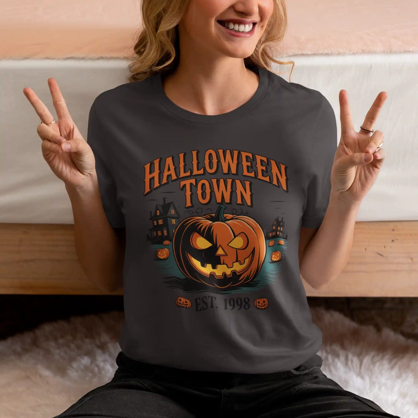 Halloween Town T-Shirt – Vintage Pumpkin Graphic – Bella Canvas 3001 – Halloween Tee – Spooky Season Shirt – Unisex S-3XL