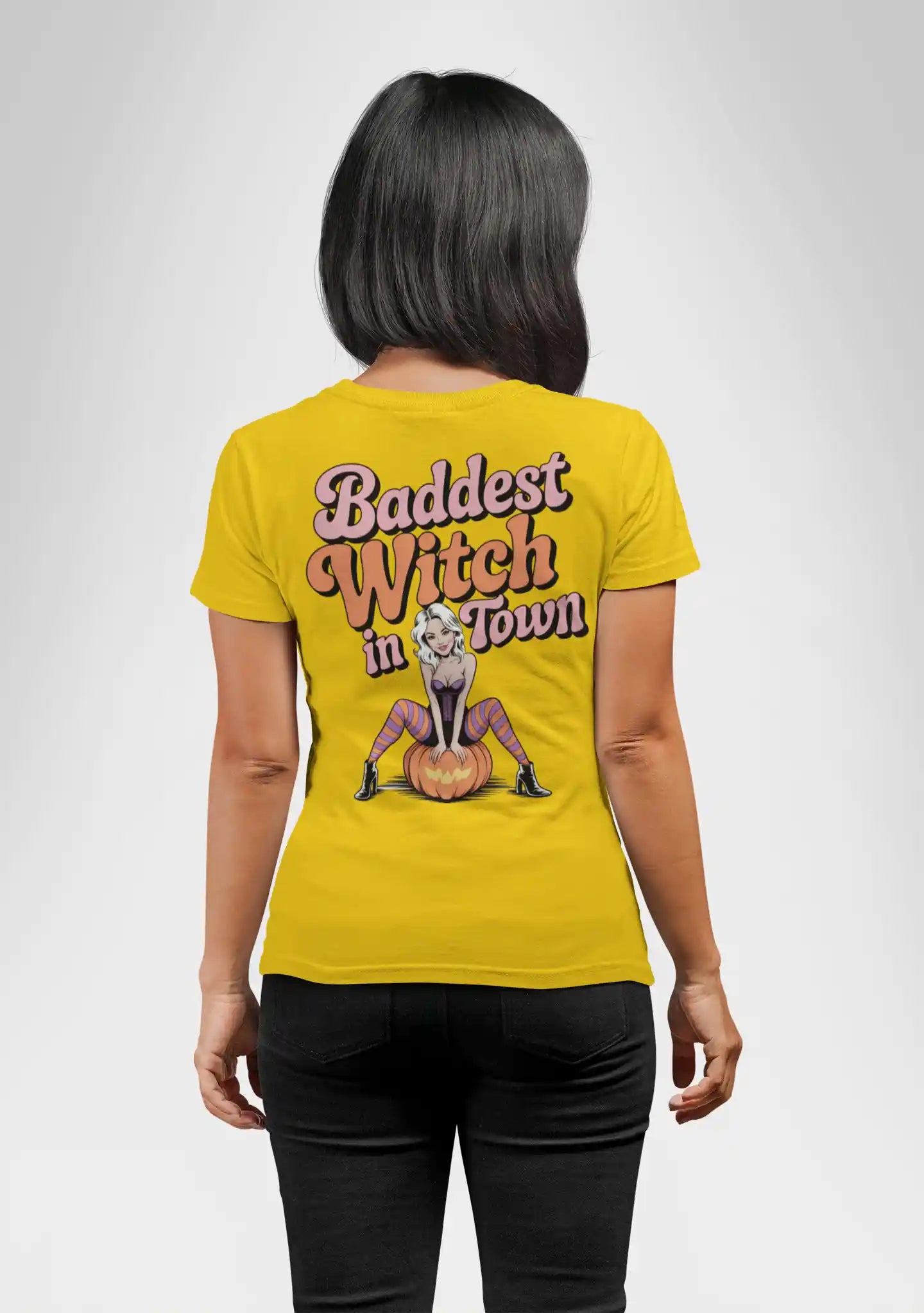 Baddest Witch in Town Retro Halloween Bella+Canvas 3001 T-Shirt – Spooky Cute Fall Tee