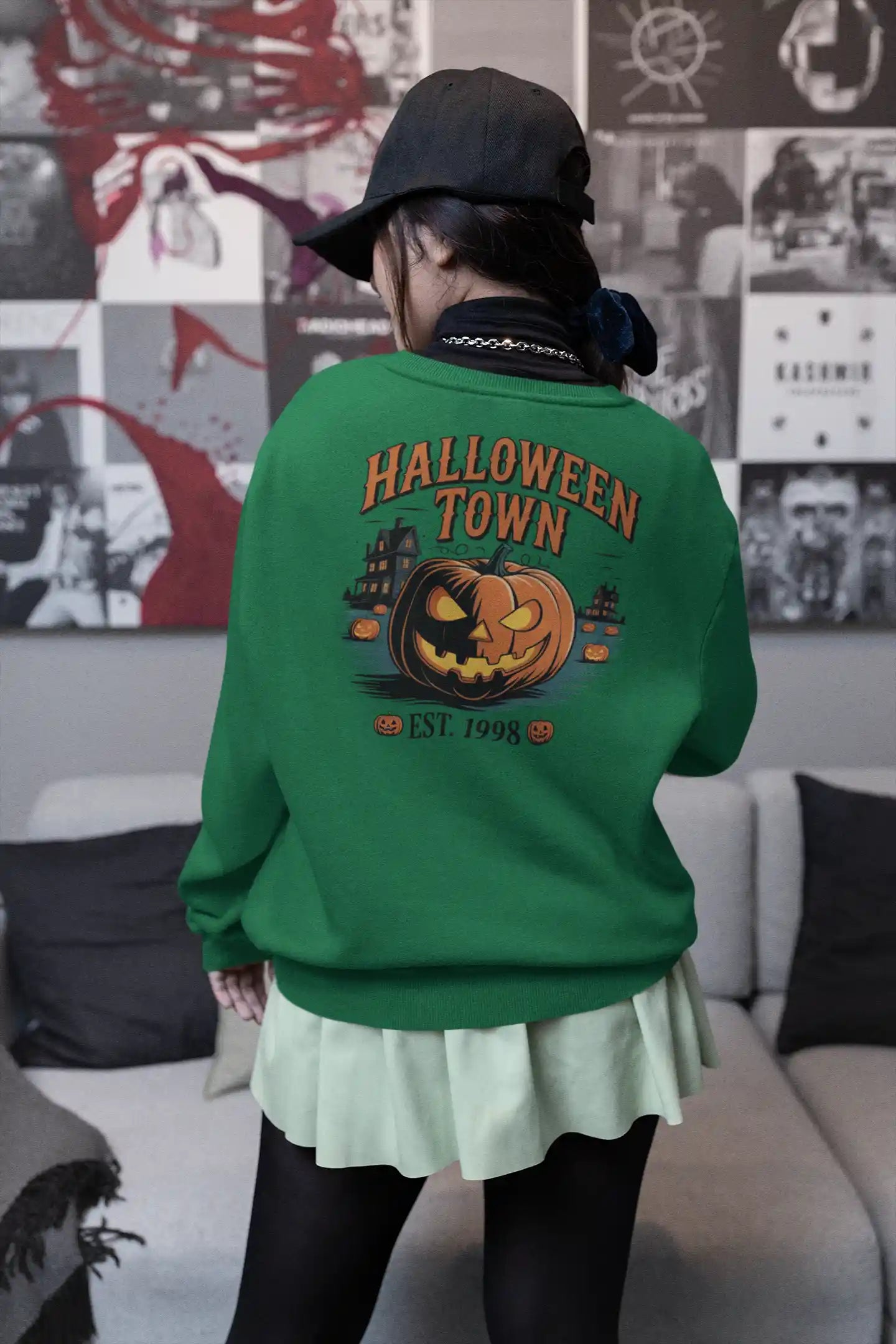 Halloween Town Sweatshirt – Vintage Pumpkin Graphic – Bella Canvas 3501 – Halloween Crewneck – Spooky Season Shirt – Unisex S-3XL