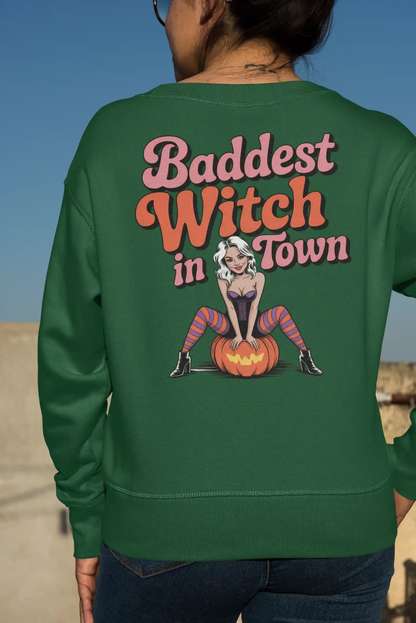 Baddest Witch in Town Retro Halloween Bella+Canvas 3501 Sweatshirt – Spooky Cute Fall Outfit