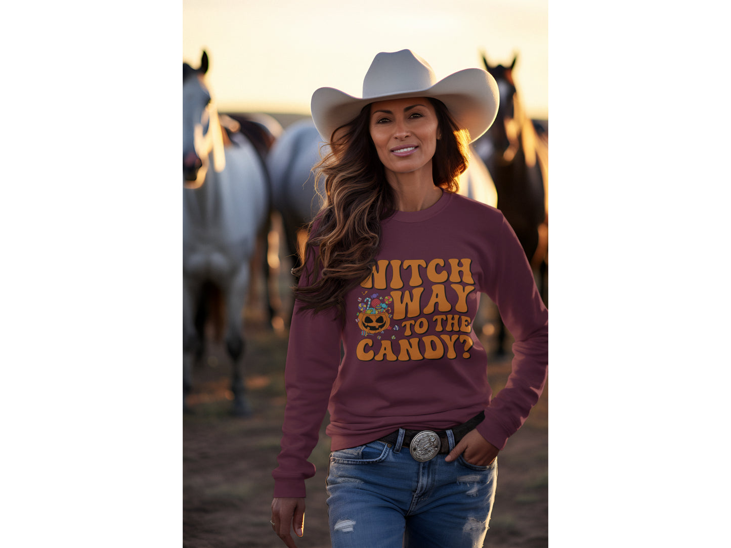 Witch Way to the Candy Halloween Sweatshirt – Bella+Canvas 3501 Unisex Pullover – Spooky Funny Fall Sweater (S–3XL, Multiple Colors)