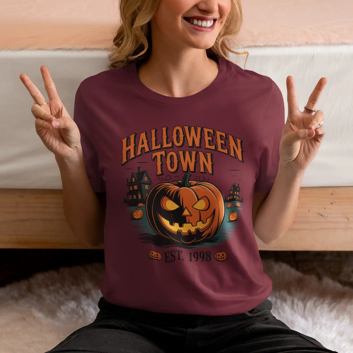 Halloween Town T-Shirt – Vintage Pumpkin Graphic – Bella Canvas 3001 – Halloween Tee – Spooky Season Shirt – Unisex S-3XL