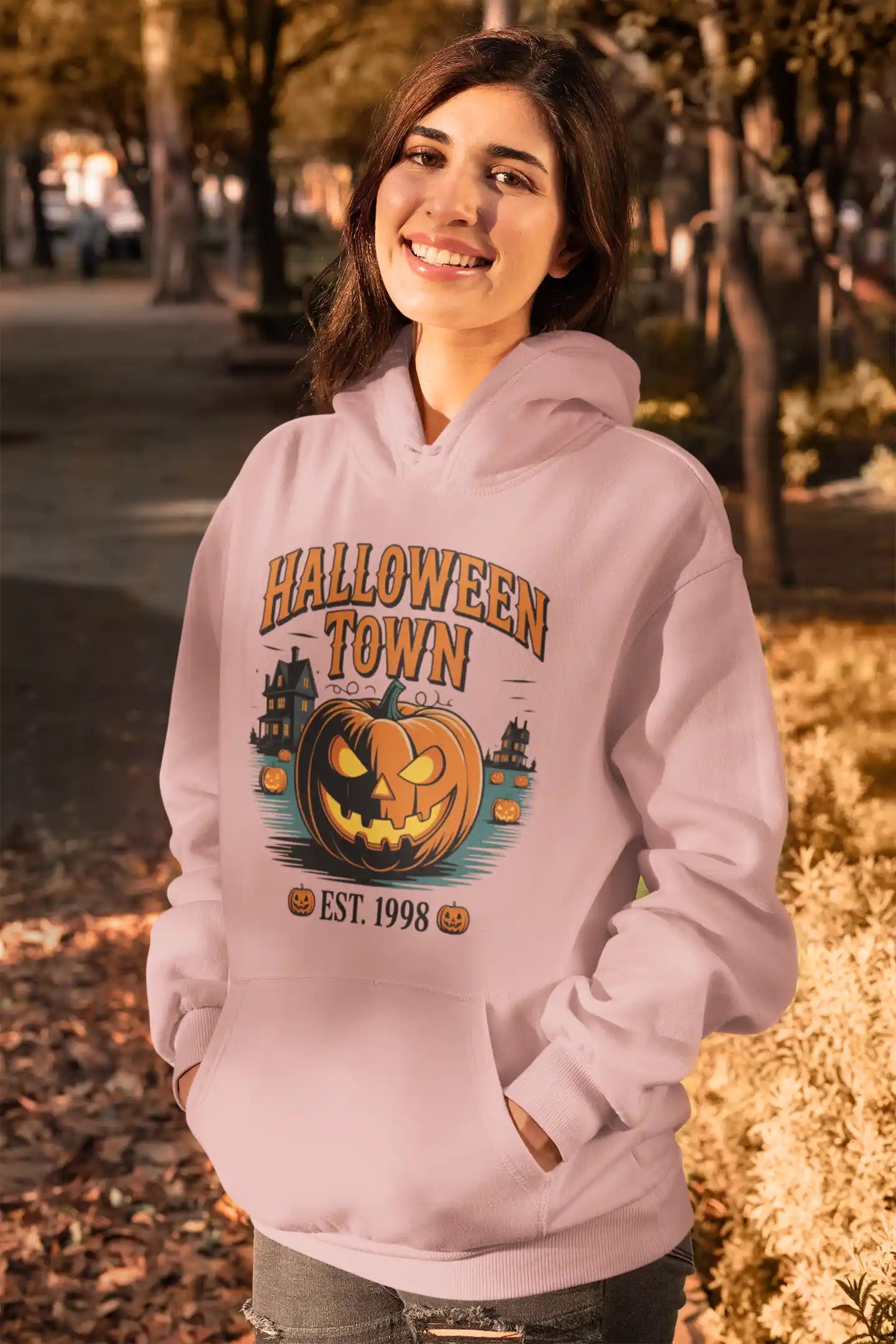 Halloween Town Hoodie – Vintage Pumpkin Graphic – Bella Canvas 3719 – Halloween Pullover – Spooky Season Hoodie – Unisex S-3XL