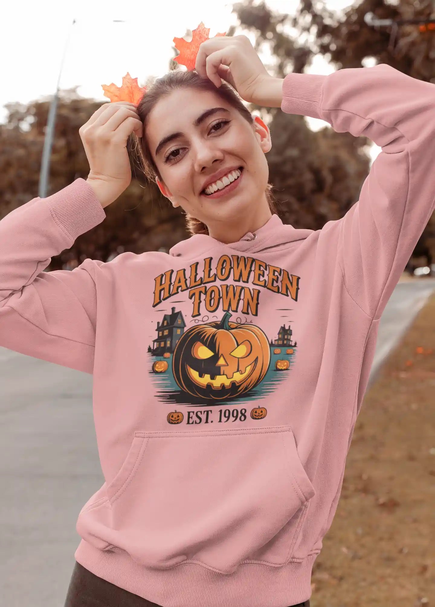Halloween Town Hoodie – Vintage Pumpkin Graphic – Bella Canvas 3719 – Halloween Pullover – Spooky Season Hoodie – Unisex S-3XL