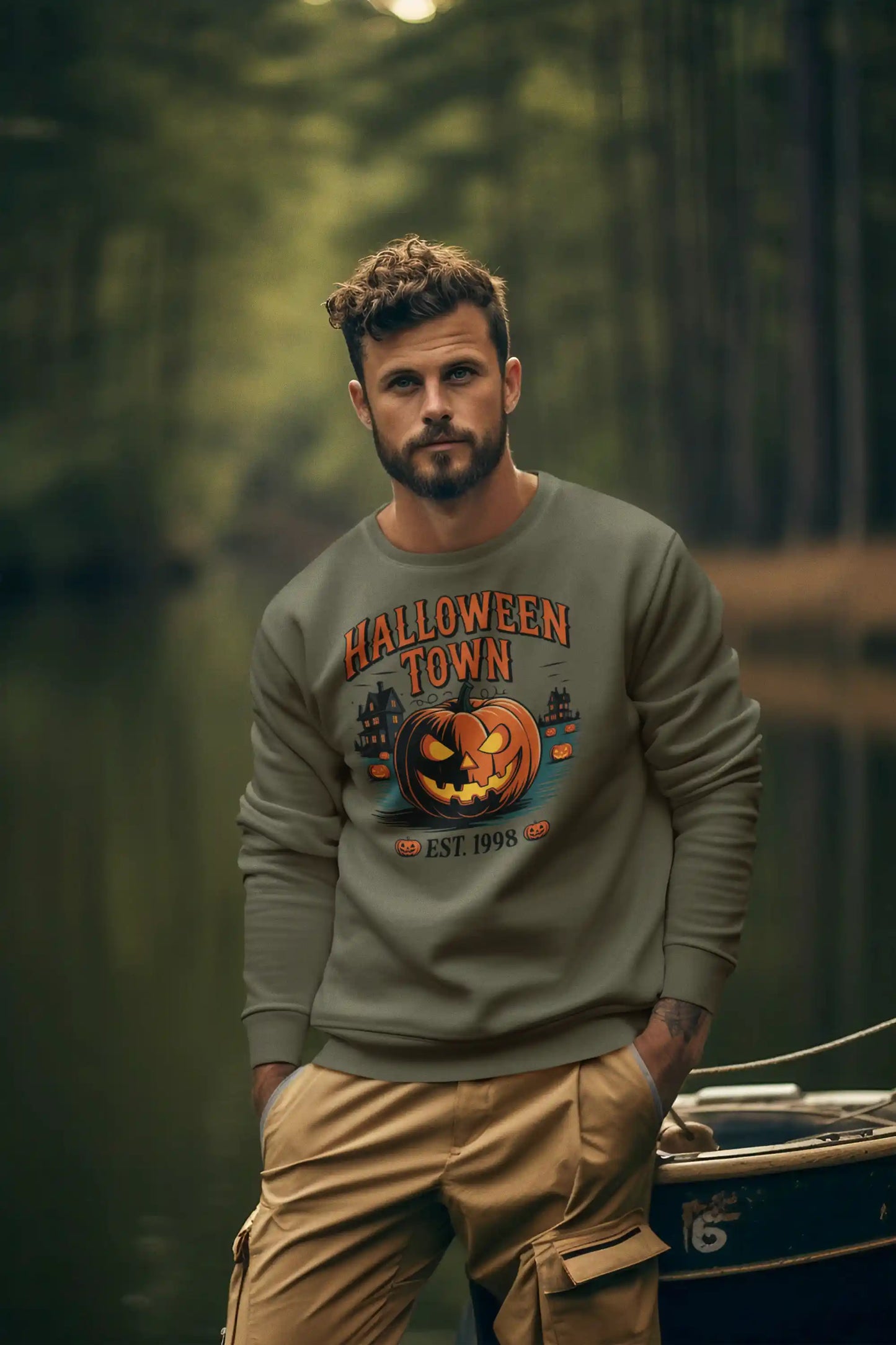 Halloween Town Sweatshirt – Vintage Pumpkin Graphic – Bella Canvas 3501 – Halloween Crewneck – Spooky Season Shirt – Unisex S-3XL