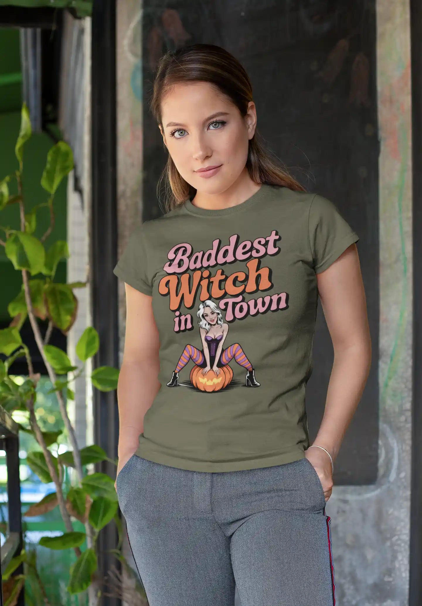 Baddest Witch in Town Retro Halloween Bella+Canvas 3001 T-Shirt – Spooky Cute Fall Tee