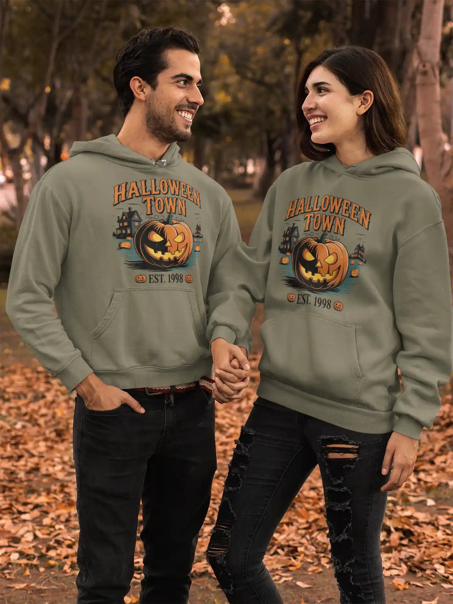 Halloween Town Hoodie – Vintage Pumpkin Graphic – Bella Canvas 3719 – Halloween Pullover – Spooky Season Hoodie – Unisex S-3XL