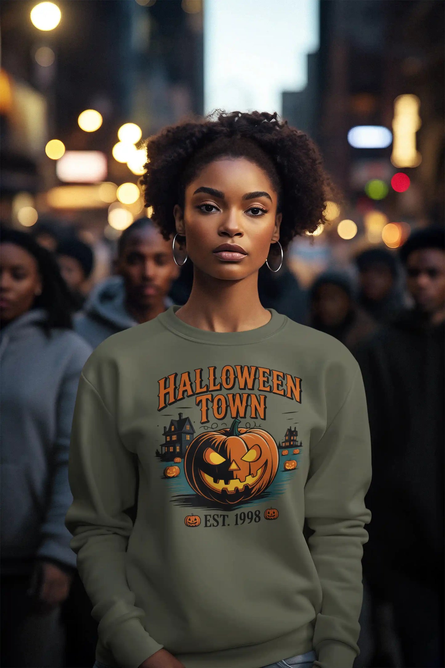 Halloween Town Sweatshirt – Vintage Pumpkin Graphic – Bella Canvas 3501 – Halloween Crewneck – Spooky Season Shirt – Unisex S-3XL