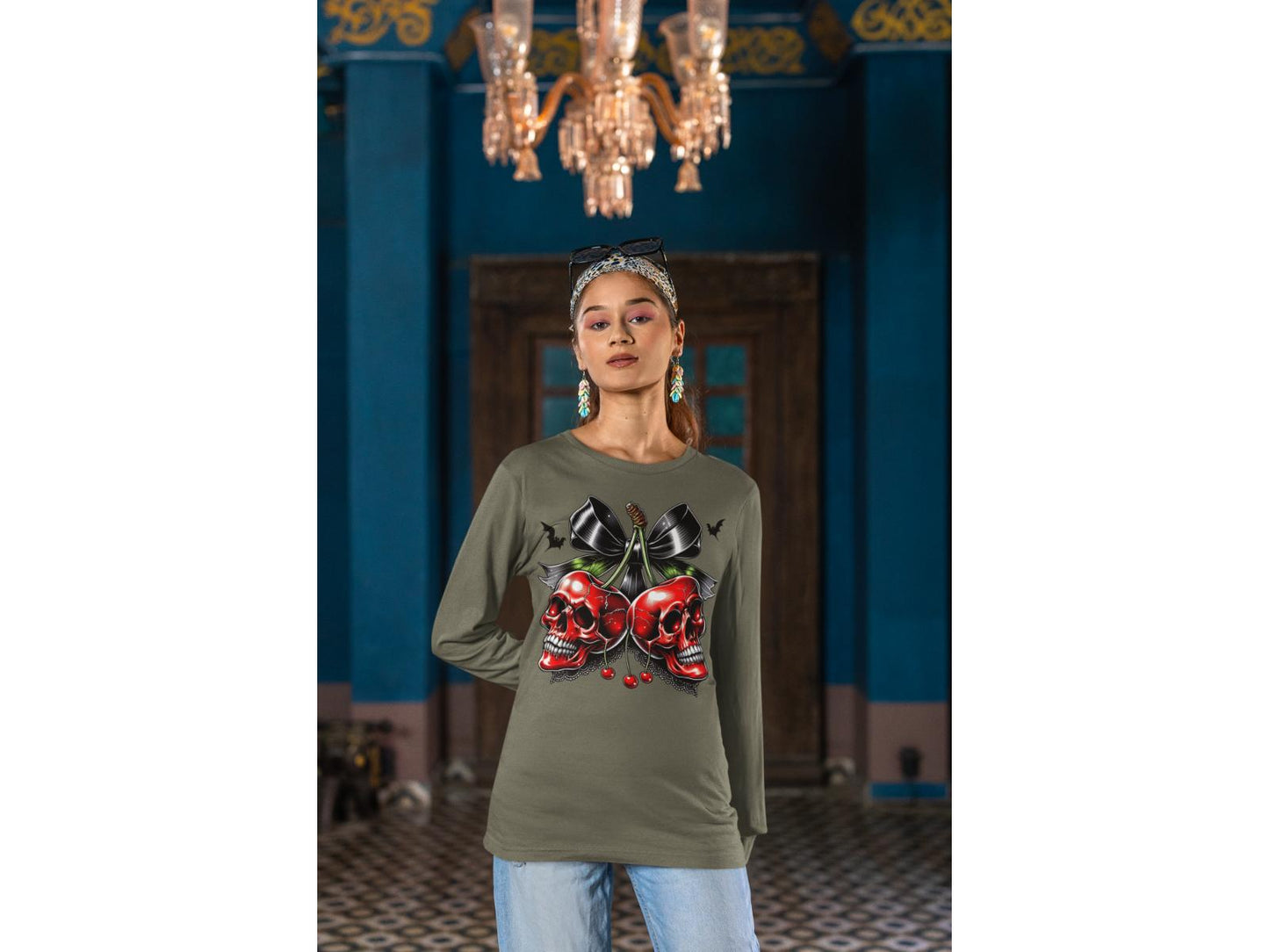 Spooky Cherry Halloween Bow Sweatshirt – Cute & Creepy Fall Vibes