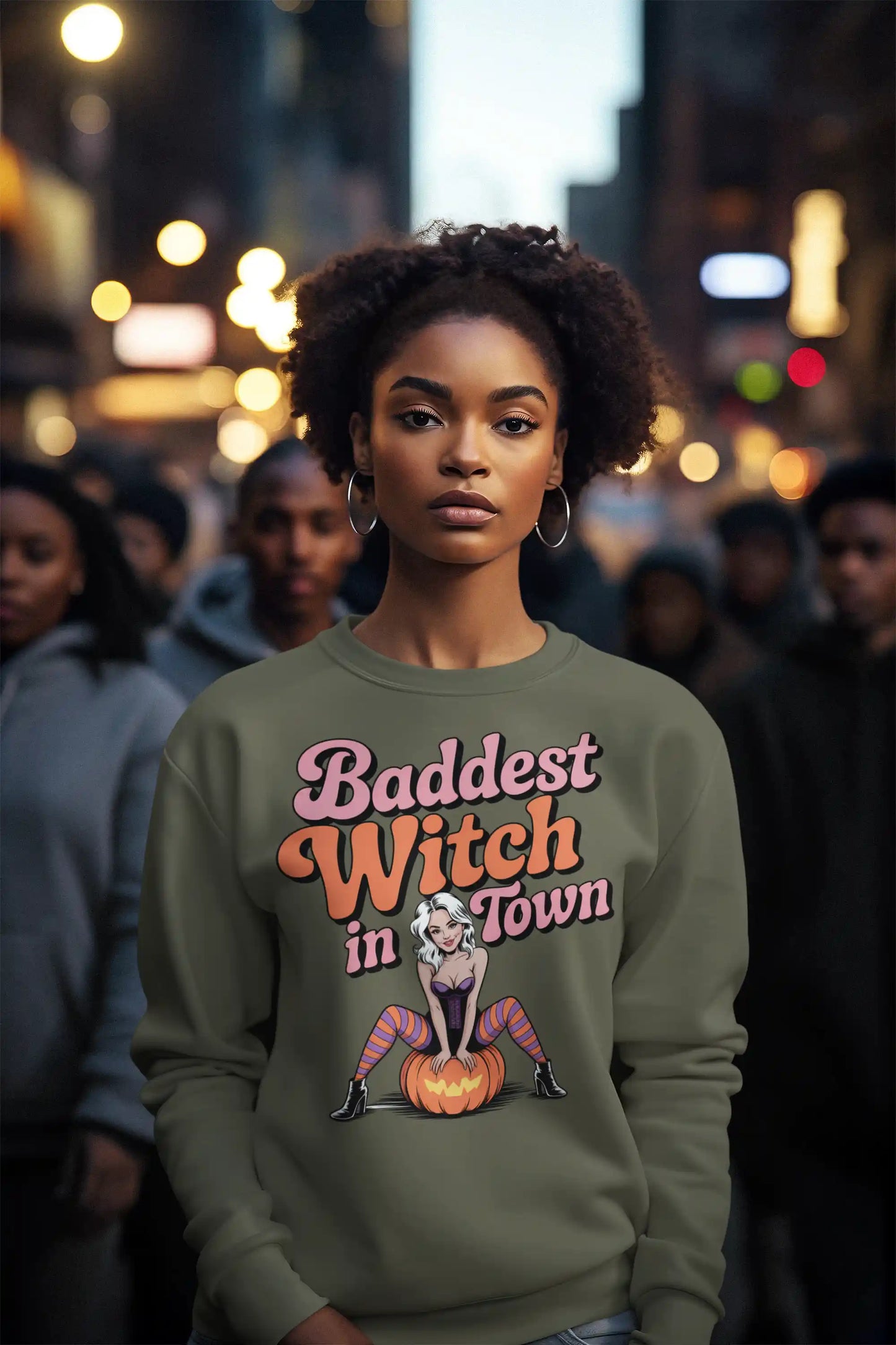 Baddest Witch in Town Retro Halloween Bella+Canvas 3501 Sweatshirt – Spooky Cute Fall Outfit