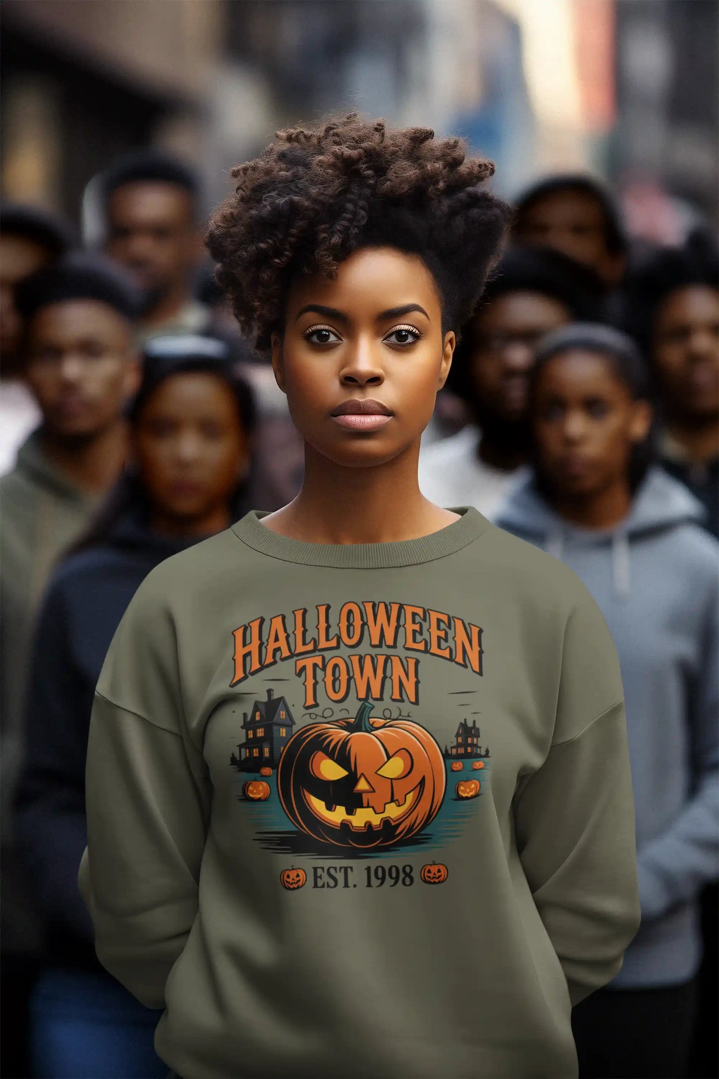 Halloween Town Sweatshirt – Vintage Pumpkin Graphic – Bella Canvas 3501 – Halloween Crewneck – Spooky Season Shirt – Unisex S-3XL