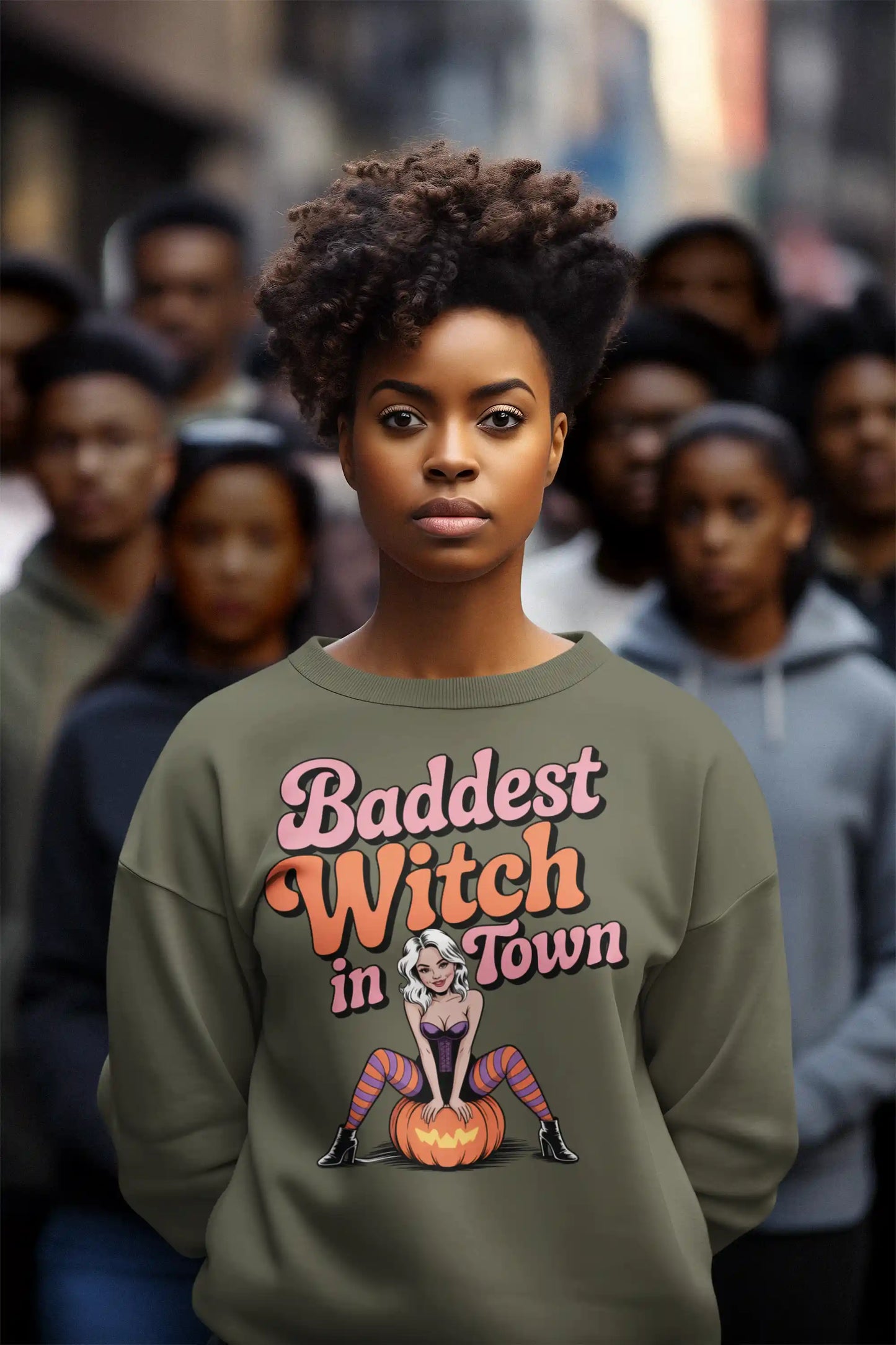 Baddest Witch in Town Retro Halloween Bella+Canvas 3501 Sweatshirt – Spooky Cute Fall Outfit