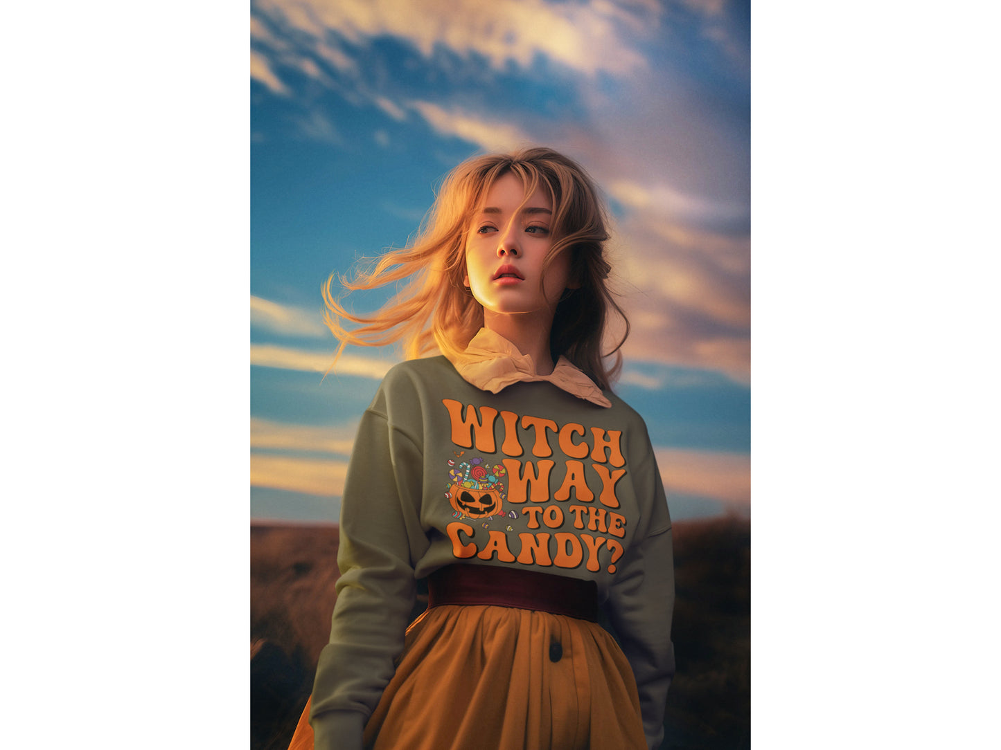 Witch Way to the Candy Halloween Sweatshirt – Bella+Canvas 3501 Unisex Pullover – Spooky Funny Fall Sweater (S–3XL, Multiple Colors)