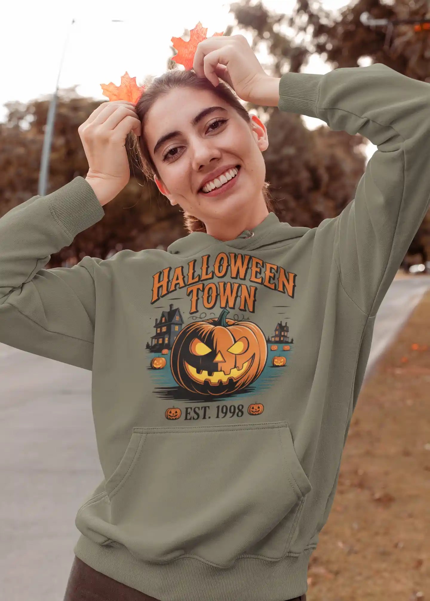 Halloween Town Hoodie – Vintage Pumpkin Graphic – Bella Canvas 3719 – Halloween Pullover – Spooky Season Hoodie – Unisex S-3XL