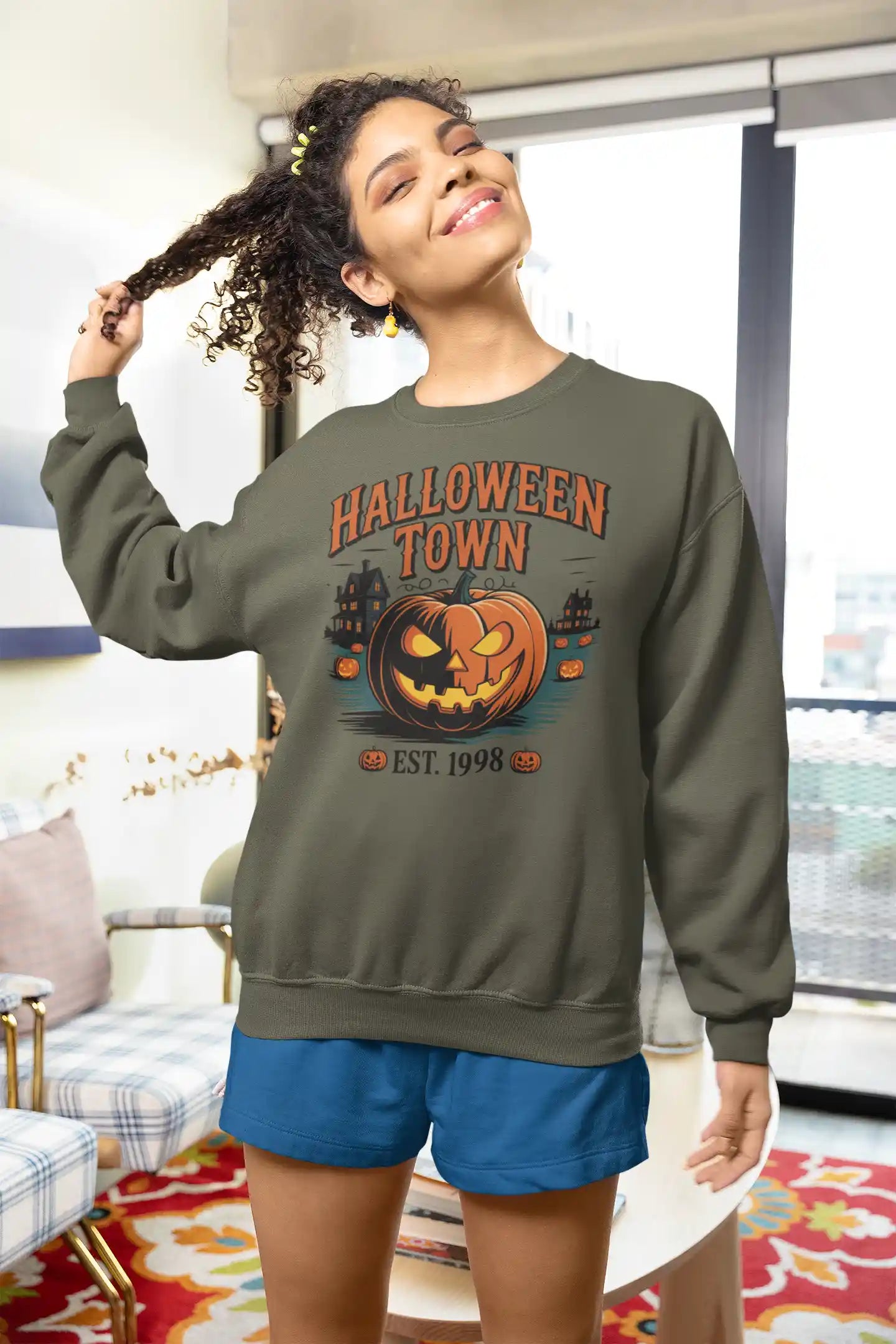 Halloween Town Sweatshirt – Vintage Pumpkin Graphic – Bella Canvas 3501 – Halloween Crewneck – Spooky Season Shirt – Unisex S-3XL