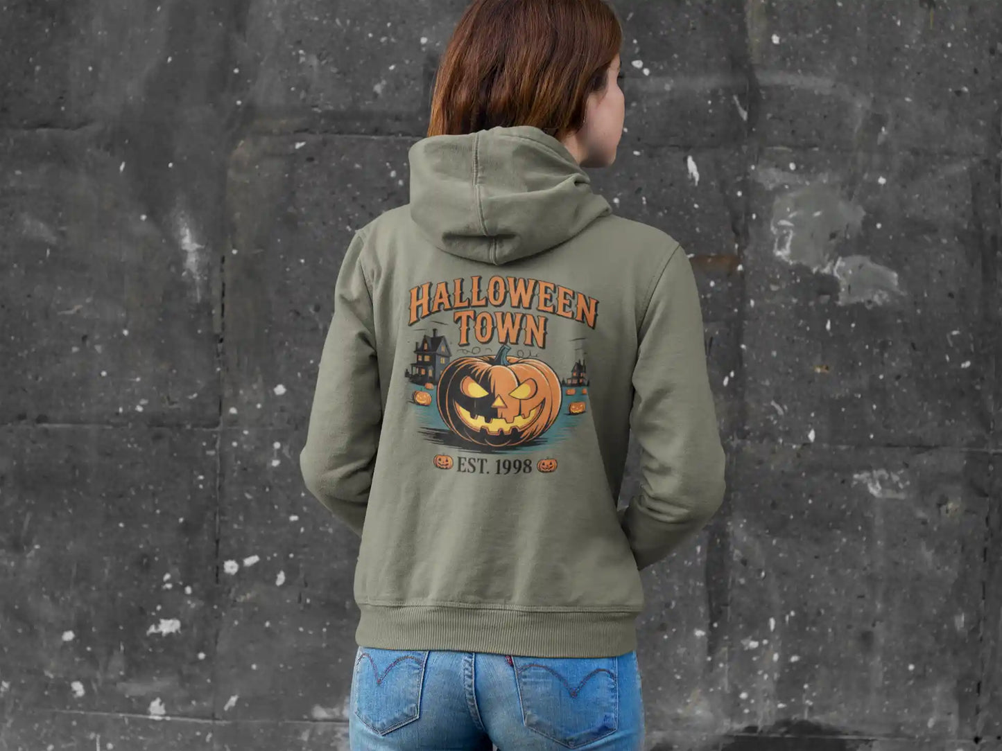 Halloween Town Hoodie – Vintage Pumpkin Graphic – Bella Canvas 3719 – Halloween Pullover – Spooky Season Hoodie – Unisex S-3XL