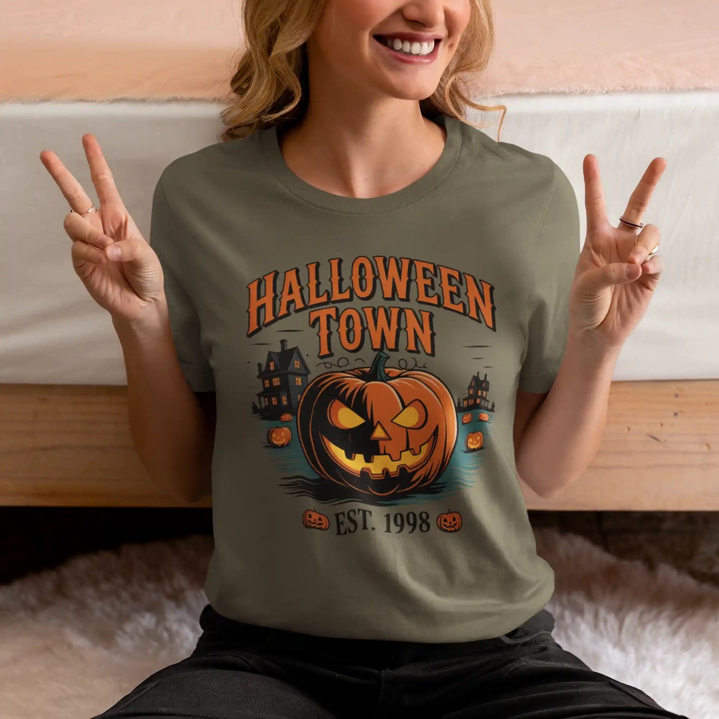 Halloween Town T-Shirt – Vintage Pumpkin Graphic – Bella Canvas 3001 – Halloween Tee – Spooky Season Shirt – Unisex S-3XL