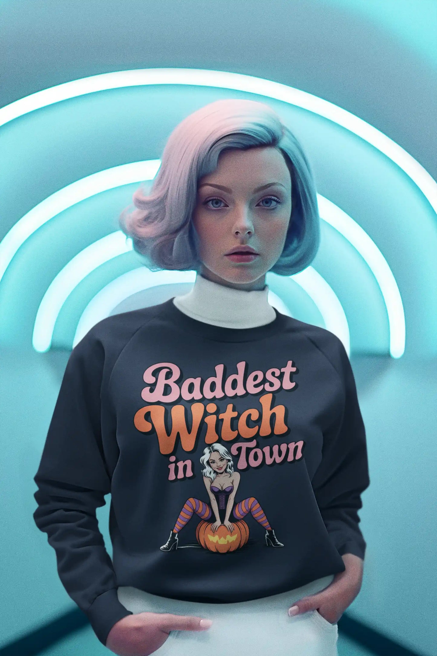 Baddest Witch in Town Retro Halloween Bella+Canvas 3501 Sweatshirt – Spooky Cute Fall Outfit