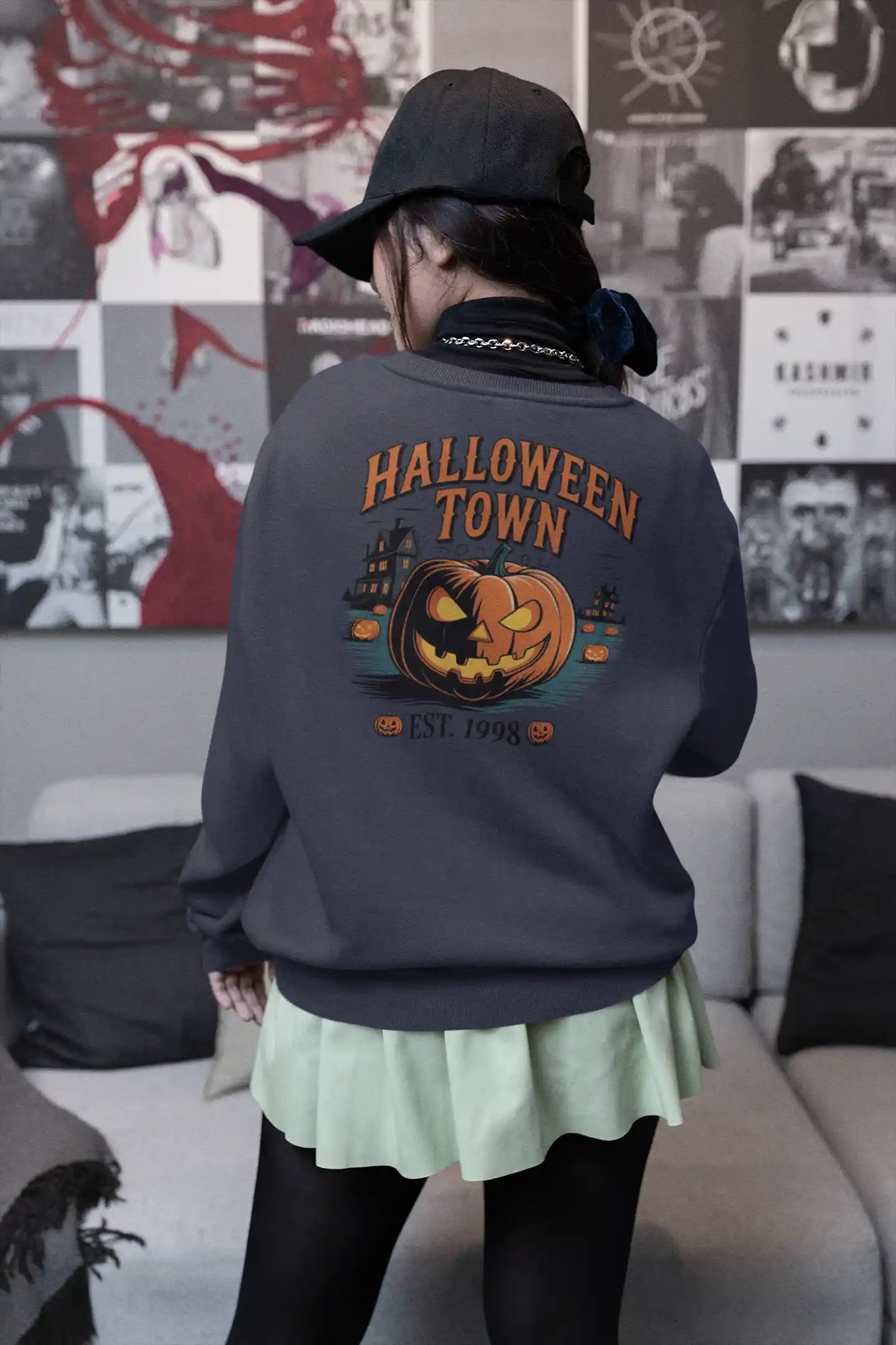Halloween Town Sweatshirt – Vintage Pumpkin Graphic – Bella Canvas 3501 – Halloween Crewneck – Spooky Season Shirt – Unisex S-3XL