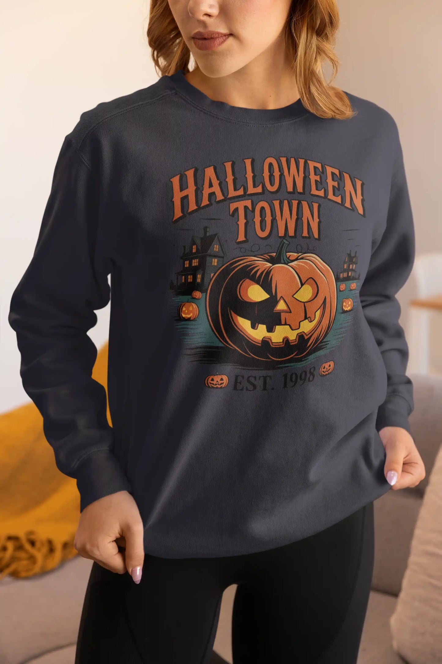 Halloween Town Sweatshirt – Vintage Pumpkin Graphic – Bella Canvas 3501 – Halloween Crewneck – Spooky Season Shirt – Unisex S-3XL