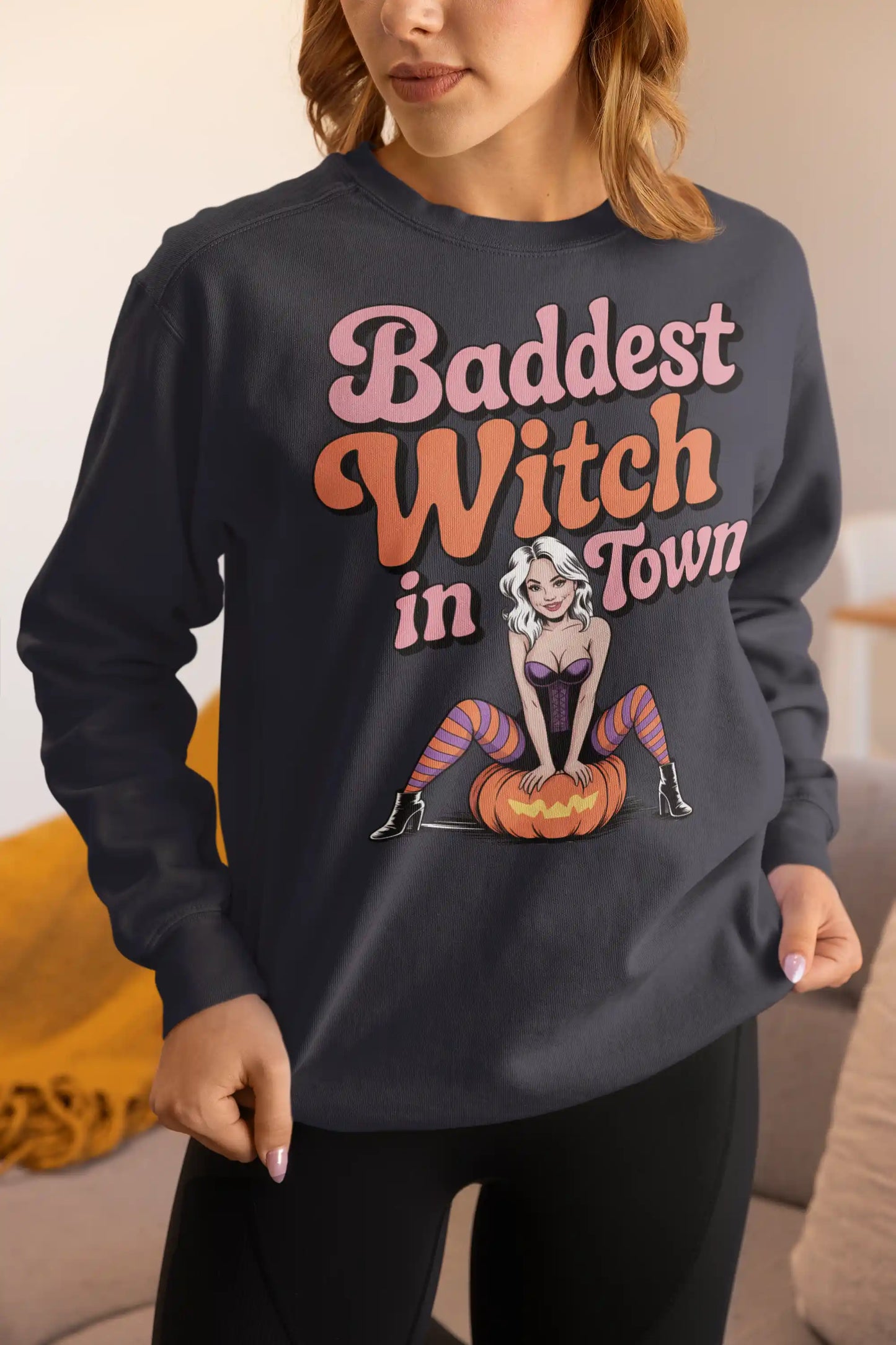 Baddest Witch in Town Retro Halloween Bella+Canvas 3501 Sweatshirt – Spooky Cute Fall Outfit