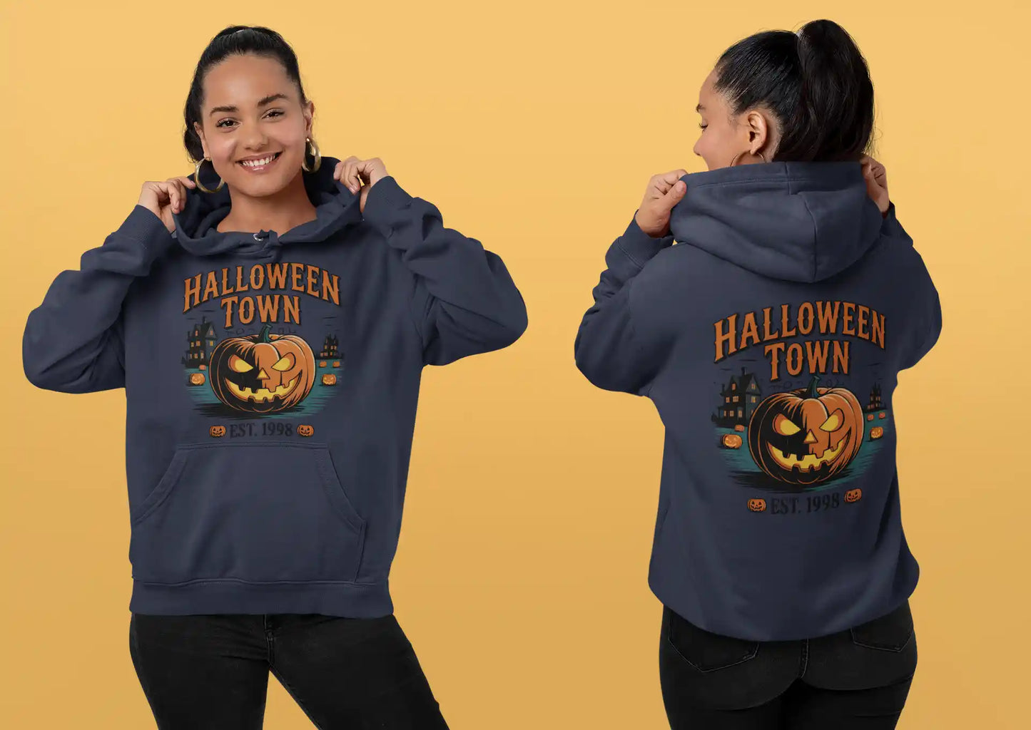 Halloween Town Hoodie – Vintage Pumpkin Graphic – Bella Canvas 3719 – Halloween Pullover – Spooky Season Hoodie – Unisex S-3XL